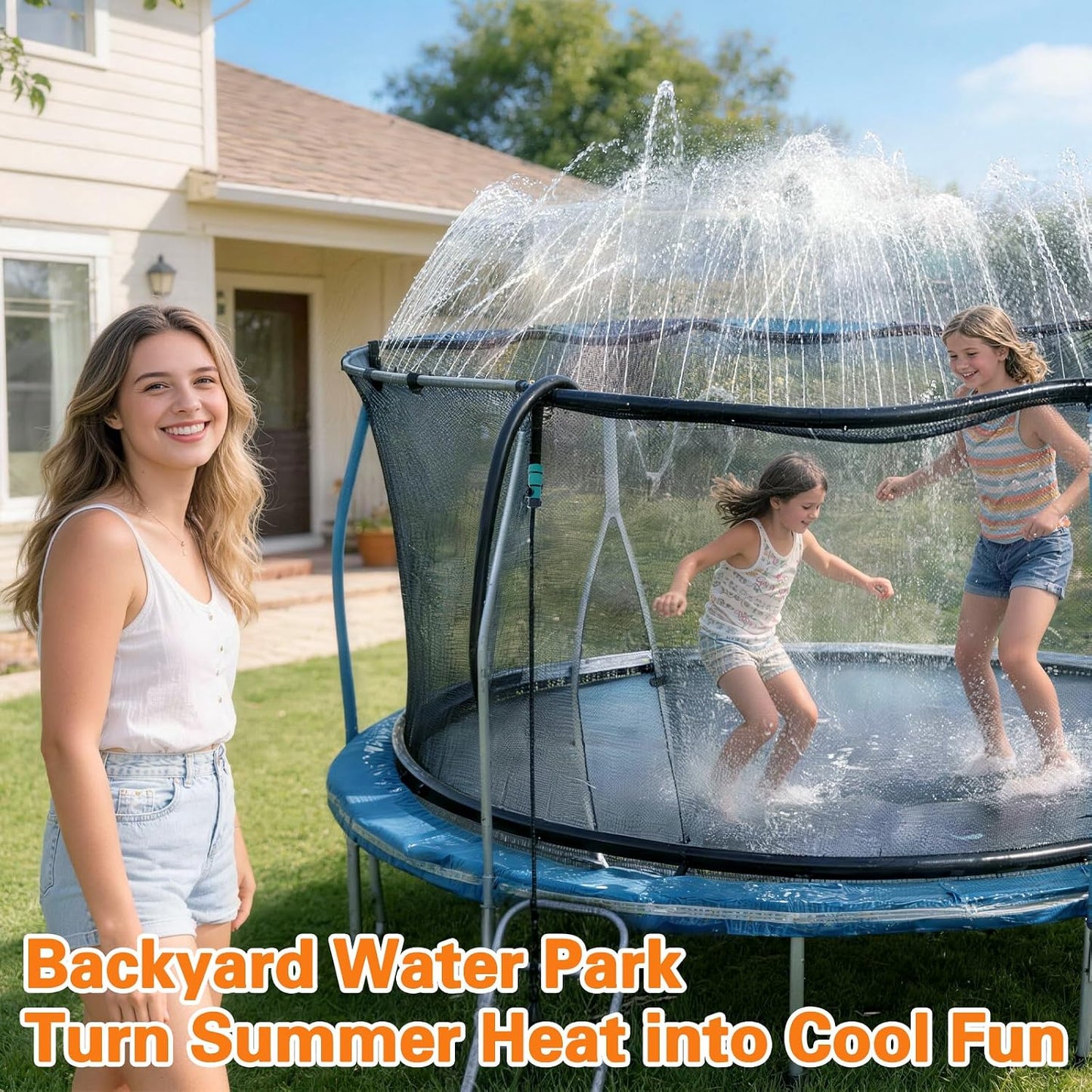 HotBobor Trampoline Sprinkler for Kids, Outdoor Trampoline Water Sprinklers, Backyard Summer Water Toys, Outside Trampoline Accessories for Yard Backyard Water Fun (39ft)