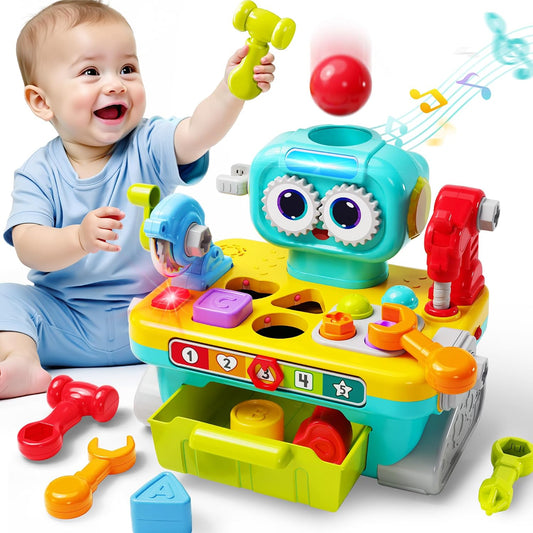 Hot iPlay, iLearn Toddler Musical Workbench Toys for One Year Old Boys, Baby Pretend Play Tool Set, Infant Shape Sorter Activities, Kids Pounding Game, 1st Birthday Gift for 12 18 24 Month Girls Age 1 2 3