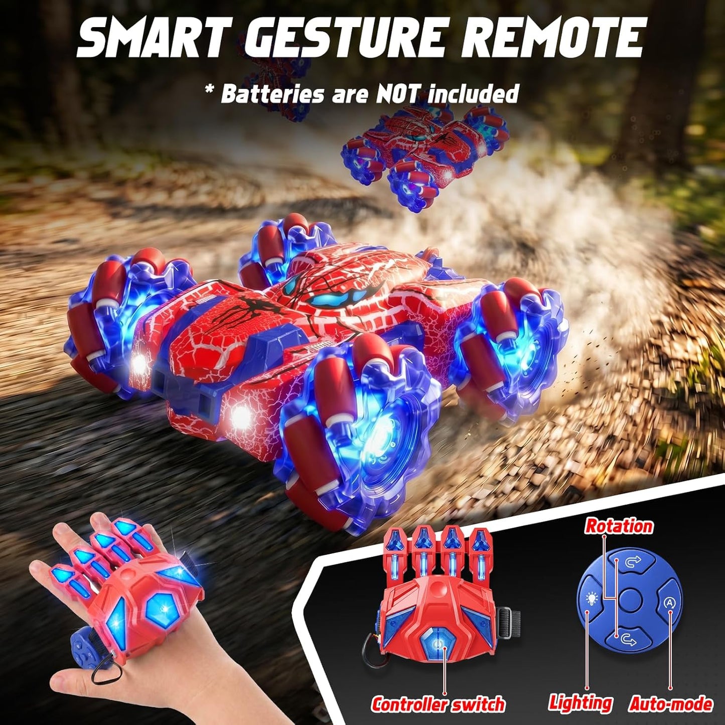 HotSpider Gesture Sensing Remote Control Car, Double Sided RC Cars with Full-Body Light, 2.4GHz Hand Controlled Rechargeable RC Stunt Car Toys Birthday Gift for Boys 3 4 5 6 7 8 9 10 11 12