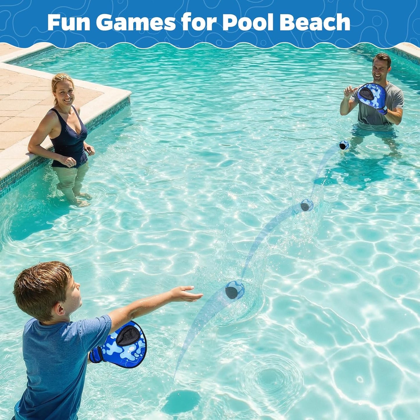 HotAyeboovi Water Baseball Gloves Bouncing Ball Set for Pool Toys Lake Beach Games,2 Baseball Style Glove for Catch Skipping Ball, Birthday Gift for Boy Girl Kid Age 8-12 & Adult Teen, Blue