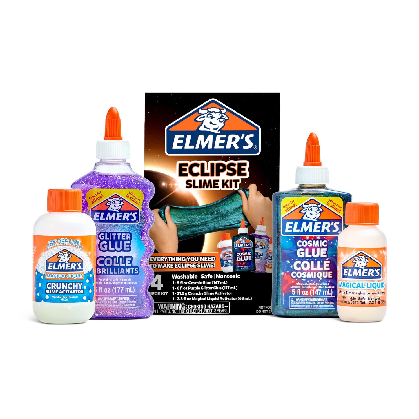 HotElmer’s Fluffy Slime Kit, Includes Translucent Color Glue, Glitter Glue, Fluffy Slime Activator, 4 Count - Perfect for Birthday Parties, Summer Fun, Creative Kids Activity