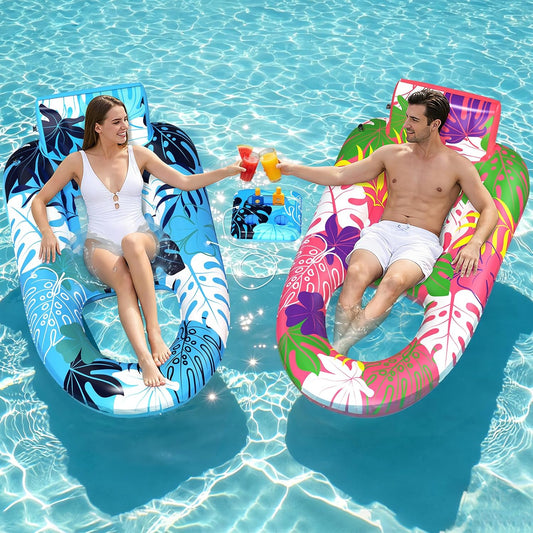Hot2 Pack Pool Floats Adult Heavy Duty, Inflatable Pool Lounger Float with Detachable Cup Holders & Backrest, Extra Large Pool Rafts Water Floaties for Adults Swimming Pools Beach Lake Party