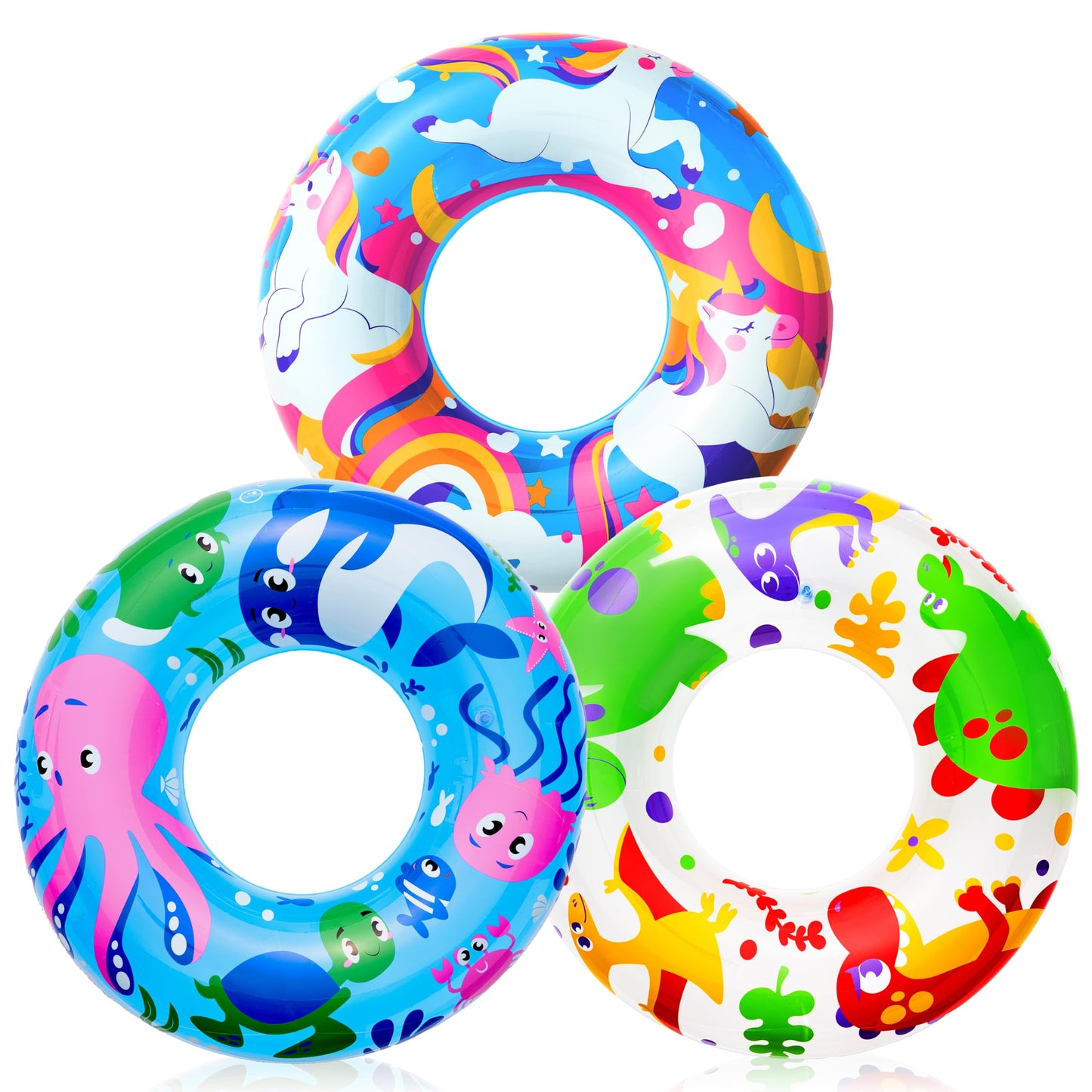 HotJOYIN Inflatable Swim Tube Raft (3 pack) with Summer Fruits Painting, Pool Toys for Swimming Pool Party Decorations