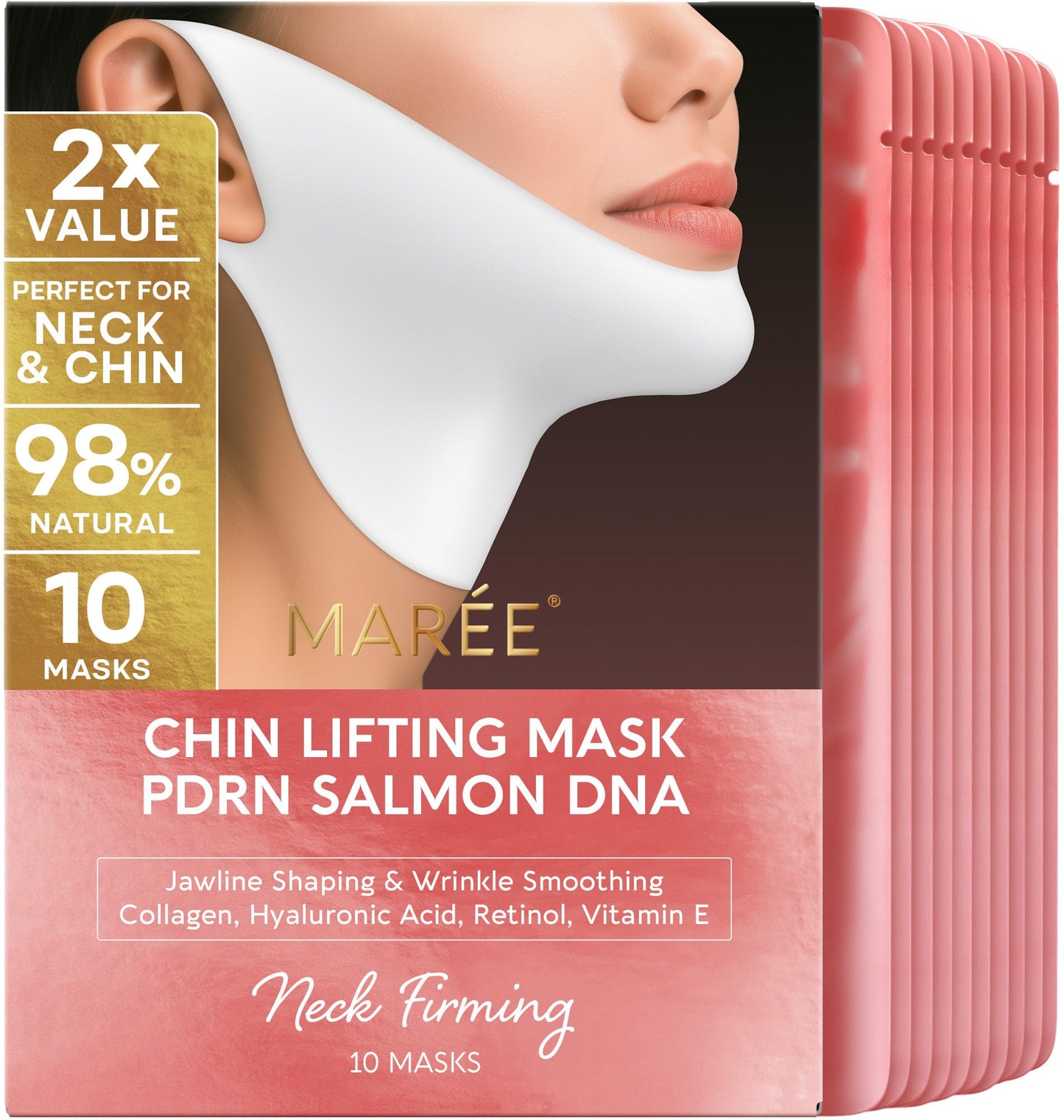 HotMAREE V Line Lifting Mask with 24K Gold – Deep Collagen Face Mask for Women – Jawline Shaper Mask with Retinol & Hyaluronic Acid – Neck Tightening & Firming - Double Chin Strap for Face Lift