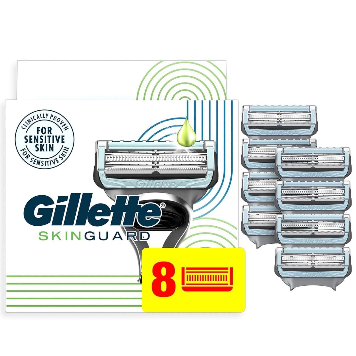 HotGillette SkinGuard Razor Blade Refills for Men, 2 Blade Cartridge, SkinGuard for Sensitive Skin, Lubrication, Fits SkinGuard Razor Handles, 8 Count