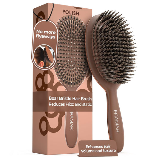 HotFRAMAR Soft Boar Bristle Hair Brush For Women – Boars Hair Brush For Women, Boar Brush For Fine Hair, Hairbrush For Fine Hair, Soft Bristle Brush For Slick Back, Volume and Shine - Chocolate