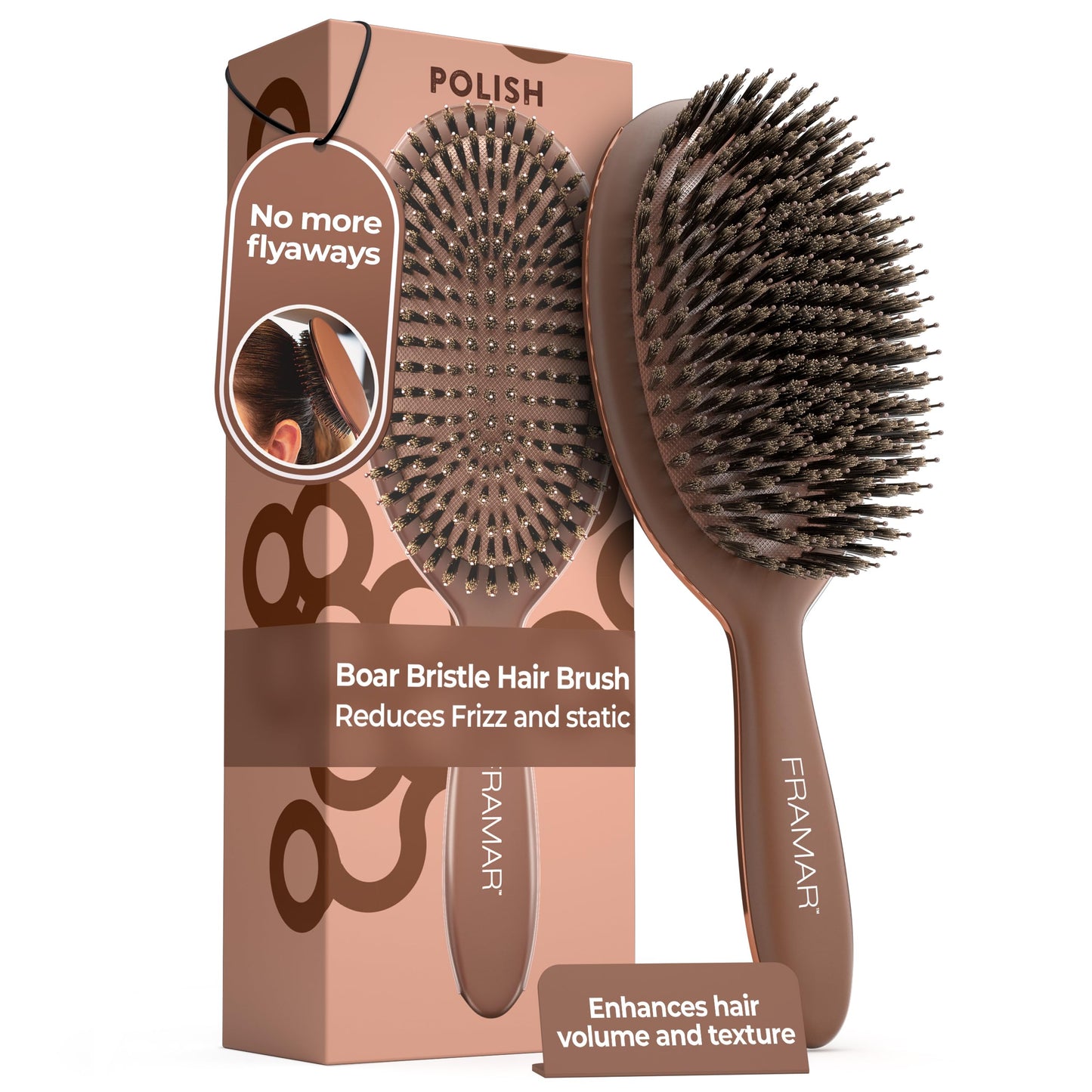 HotFRAMAR Soft Boar Bristle Hair Brush For Women – Boars Hair Brush For Women, Boar Brush For Fine Hair, Hairbrush For Fine Hair, Soft Bristle Brush For Slick Back, Volume and Shine - Chocolate