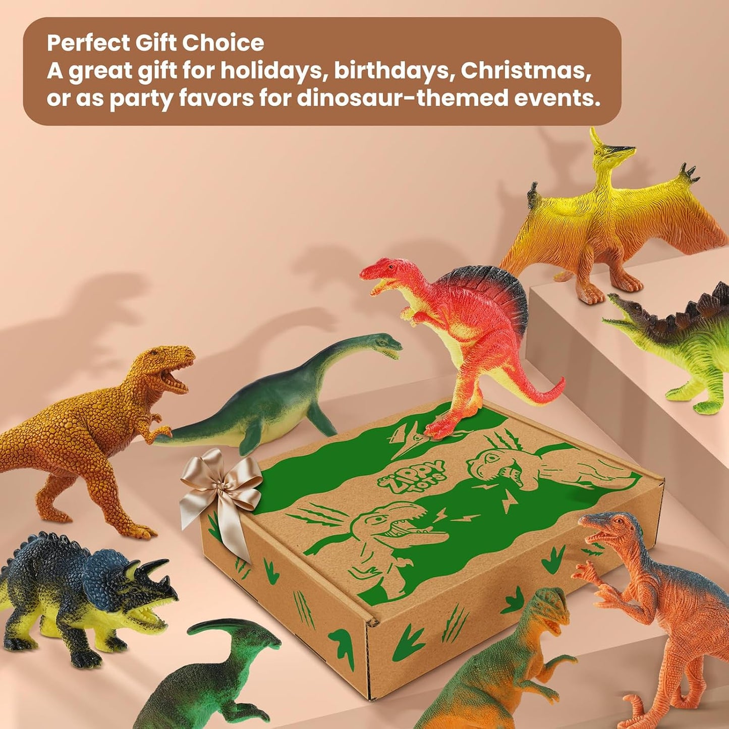 Hot Zippytots Dinosaur Toys for Kids 3-5, 10 PCS Realistic Plastic Dinosaur Figure Toy Set Including T-Rex, Stegosaurus, Spinosaurus, Ideal Gift for Toddle
