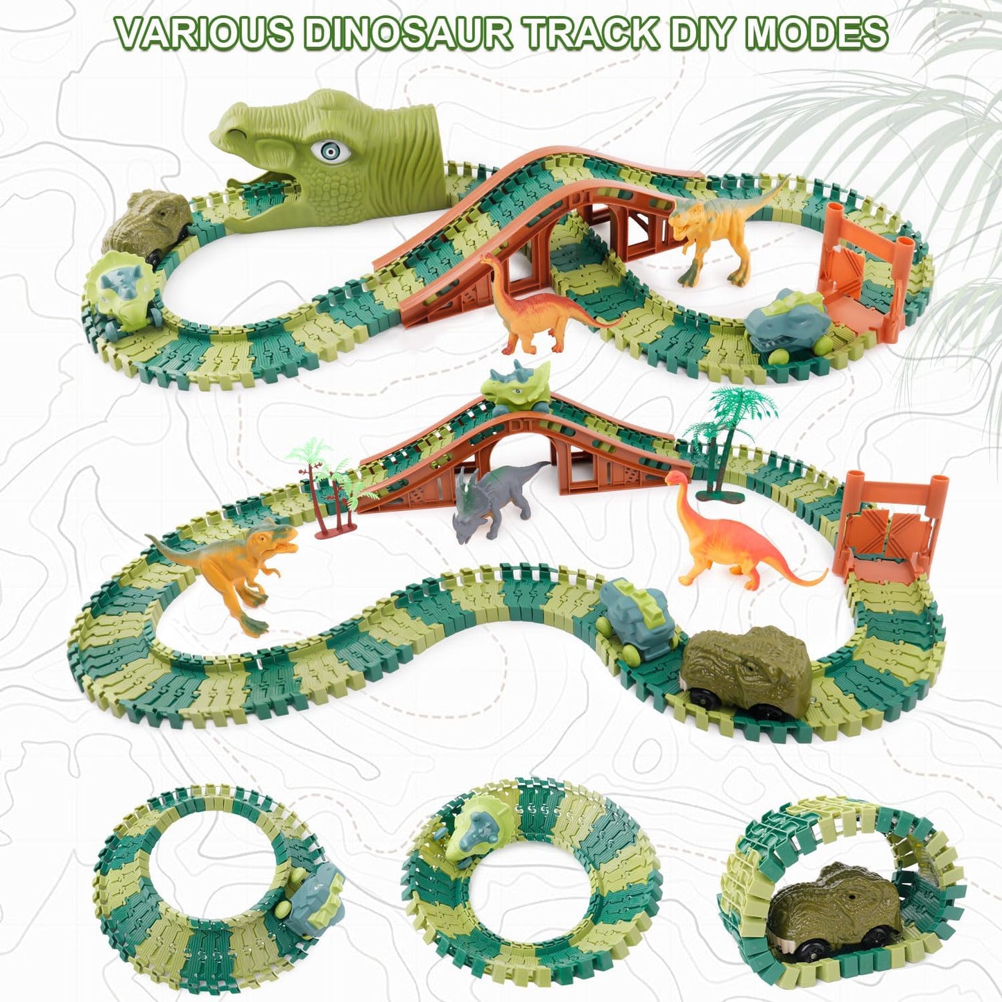 Hot GIAT Dinosaur Track Toys - Best Birthday Gifts for 3 4 5 6 7 Year Old Boys Girls, Dinosaur Race Car Track with Light & Sound, Create A Dinosaur World Road Race