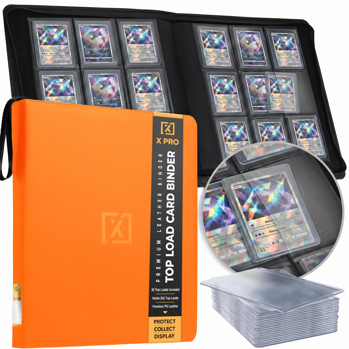 Hot X PRO Top Load Card Binder - Compatible with Top-loading Card Cases - Fits 252 | 20 Premium Loaders Included | 9-Pocket Ringless Double-Sided Pages | Premium Storage for TCG & Sports Cards