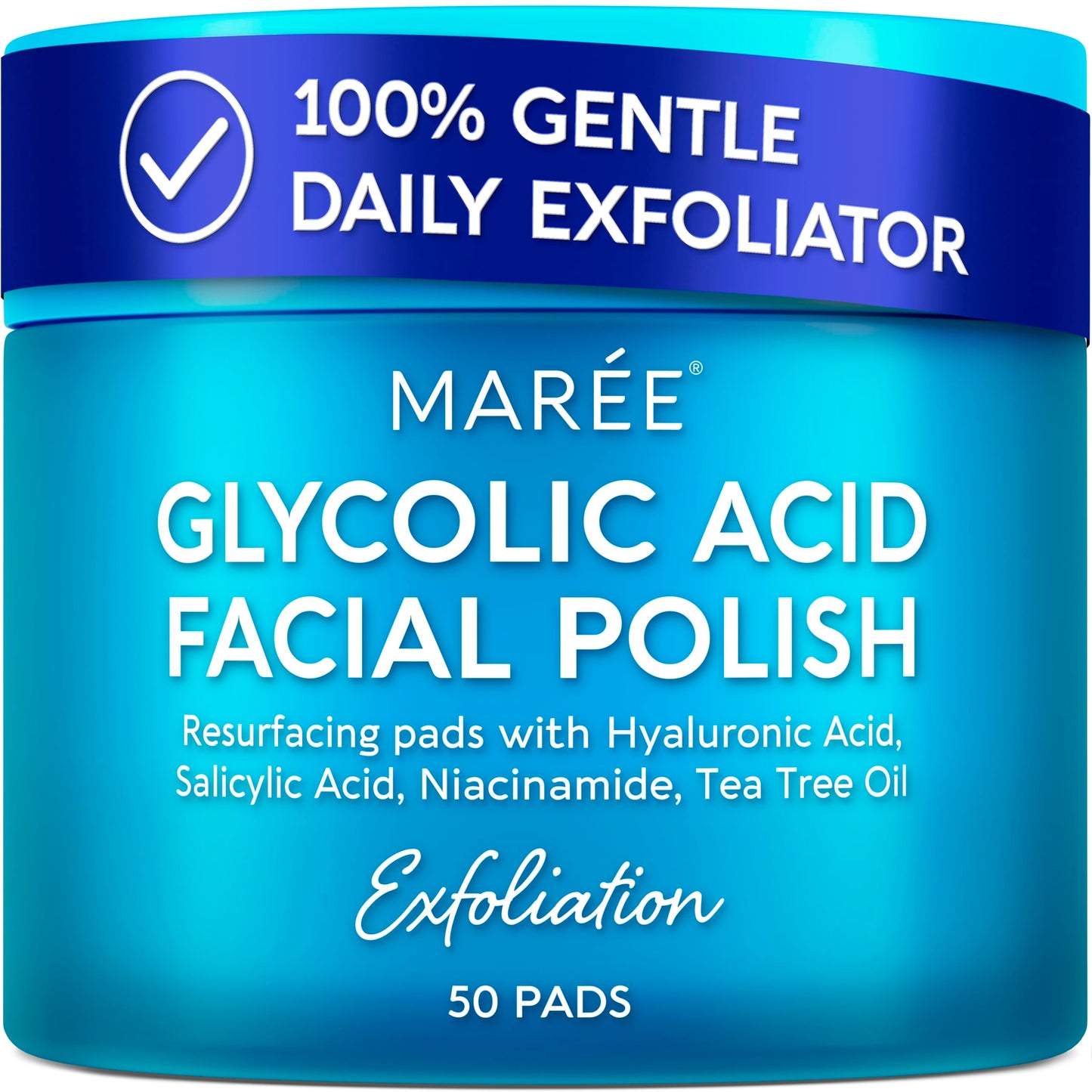 HotMAREE Glycolic Acid Pads - Toner Pads for Face Cleansing - Exfoliating Pad with Tea Tree Oil, Salicylic Acid & Vitamins E, B3, B5 - Facial Polishes & Peels, Skin Pore Resurfacing & Radiance - 50 Count