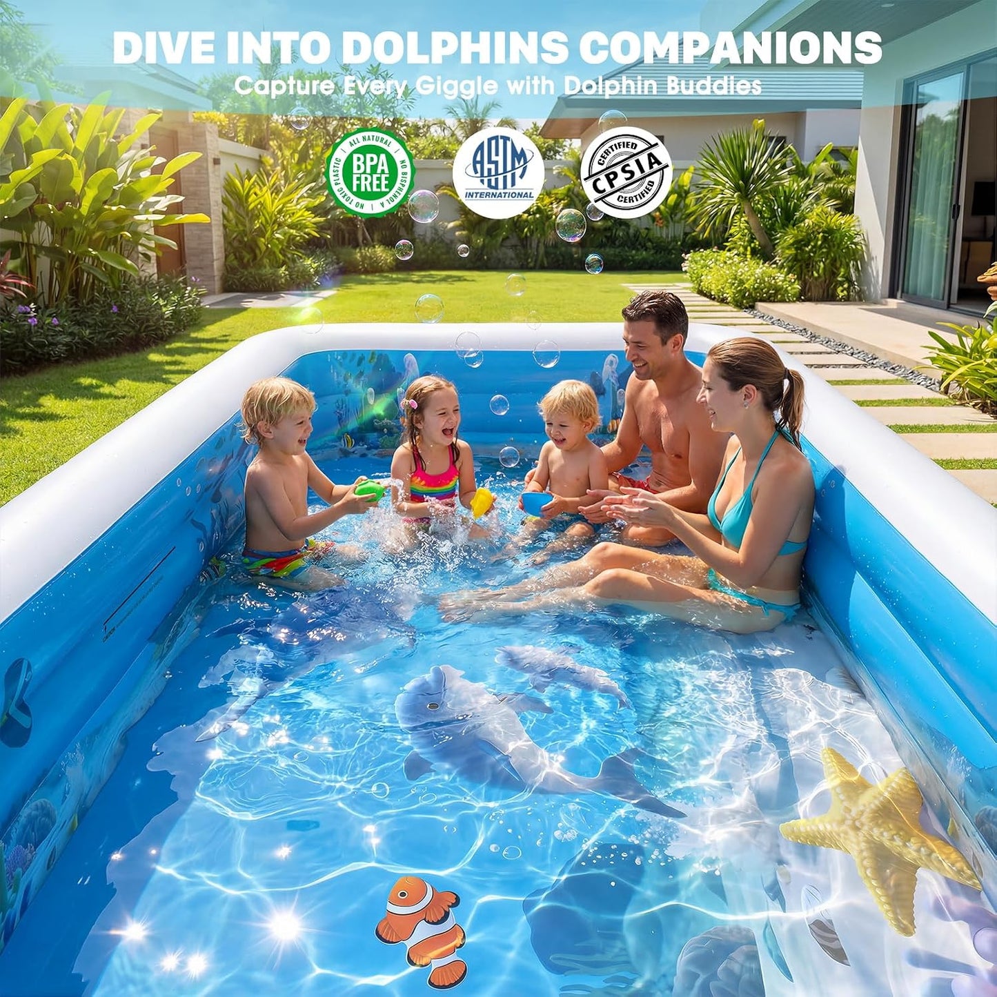 Hot Extra Large Inflatable Pool with Lights,Upgraded Solar Powered Blow Up Pool for Adults,Inflatable Kids Swimming Pool with Seat& Backrest,Big Inflatable Kids Pool for Backyard,120x73x20IN
