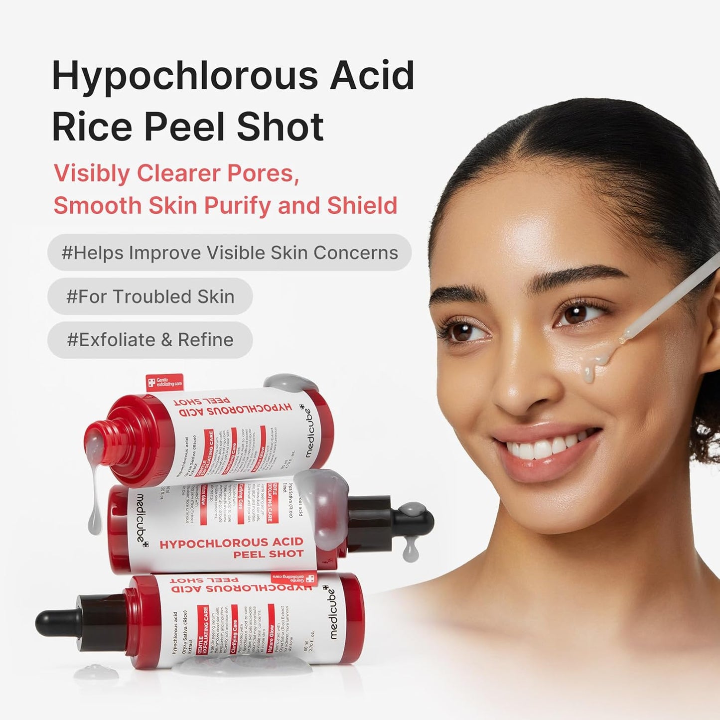 Hotmedicube Peel Shot with Hypochlorous Acid | Gentle Exfoliating Serum for Dead Skin Cells & Pores, Blackheads & Excess Sebum Control | Rice Extract, Panthenol for Hydrating & Smoothing Care | 2.7 fl.oz