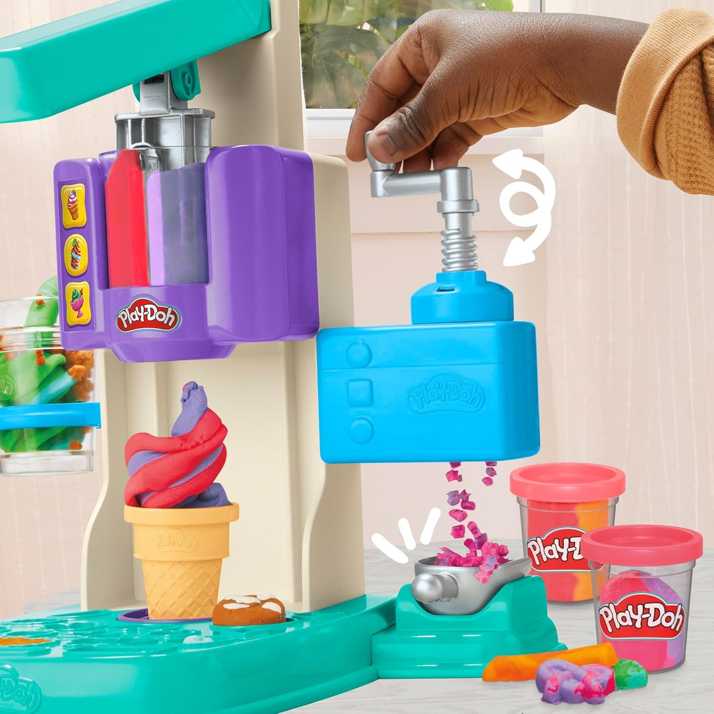 HotPlay-Doh Rainbow Swirl Ice Cream Playset with 7 Pretend Play Kitchen Accessories, Arts and Crafts Toys for 3 Year Old Girls and Boys and Up
