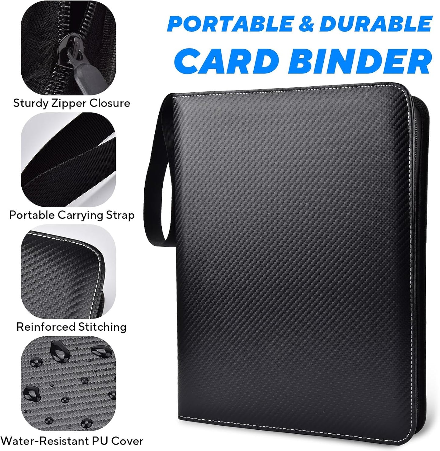 HotPortable 9-Pocket Trading Card Binder, Holds 1080 Cards with 60 Removable Double-Sided Sleeves, Baseball Card Binder Card Storage Organizer Album for Boys, Girls, Sports & Game Cards