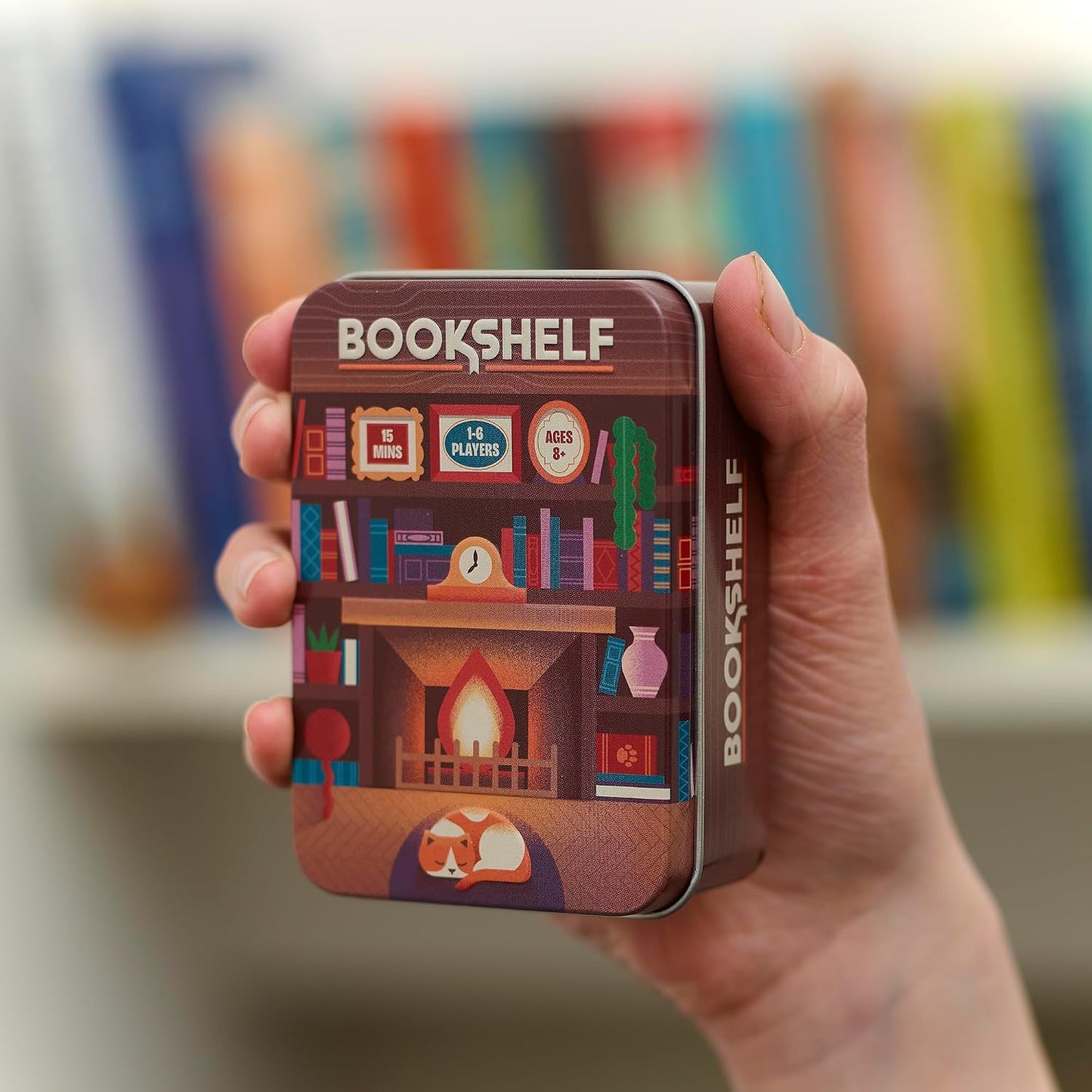 Hot Bookshelf by Alley Cat Games | Ages 8+ | 2-4 Players | Cooperative Stacking Game | Skill & Balance Card and Book Tower Game in Travel Tin | Cooperative Tabletop Challenge