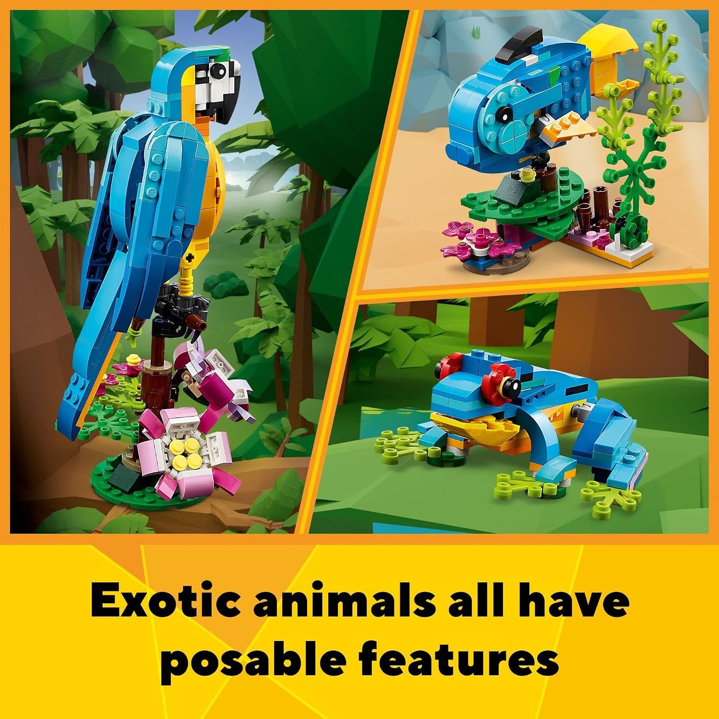 HotLEGO Creator 3 in 1 Exotic Parrot Building Toy Set, Transforms to 3 Different Animal Figures - from Colorful Parrot, to Swimming Fish, to Cute Frog, Creative Toys for Kids Ages 7 and Up, 31136