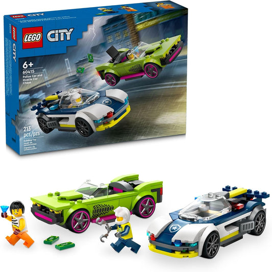 Hot LEGO City Police Car and Muscle Car Chase, Emergency Vehicle Toy for Boys and Girls, Fun Gift for Kids Ages 6+ who Love Pretend Play Toys, Police Toy with Officer and Crook Minifigures, 60415