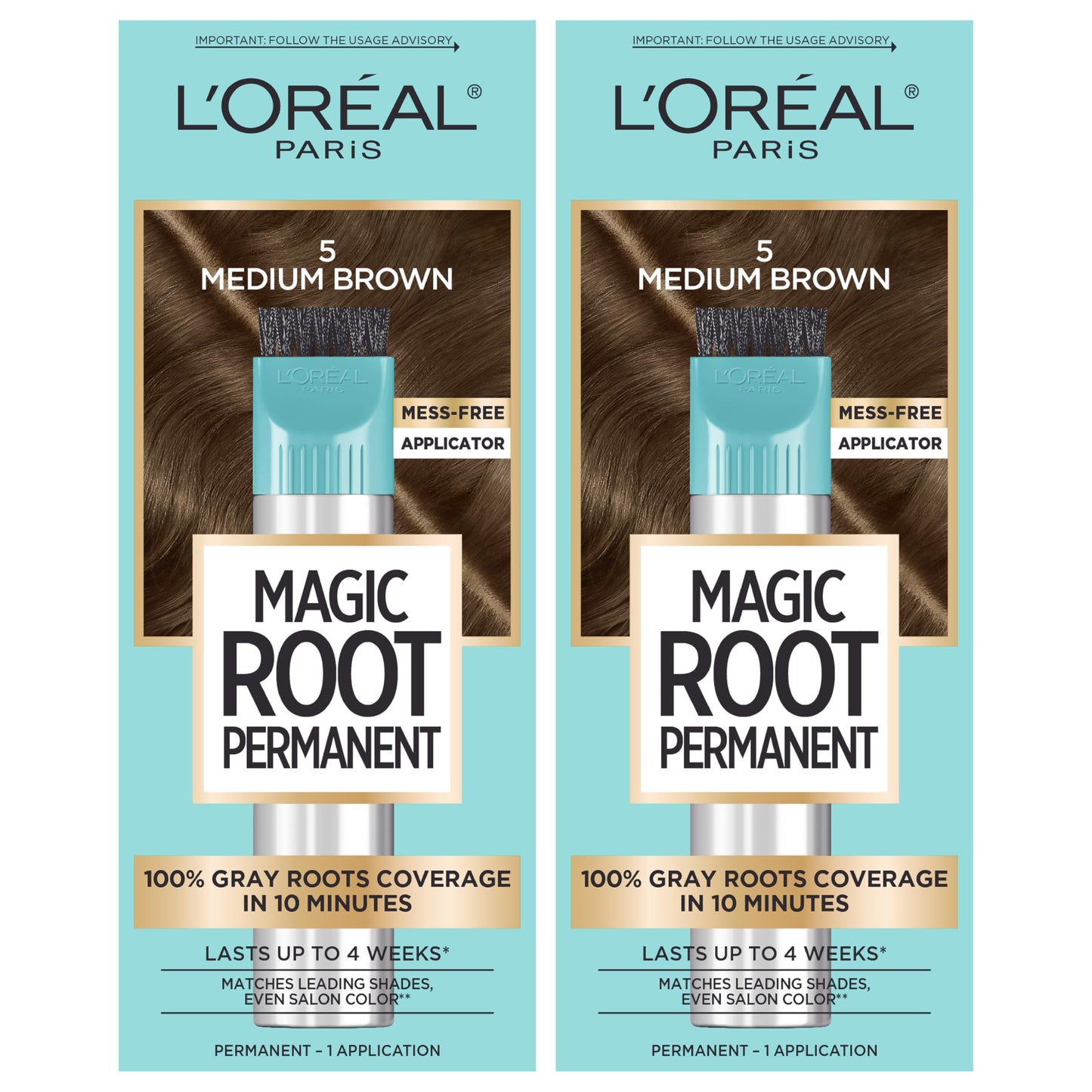 HotL'Oreal Paris Magic Root Permanent Hair Color Kit, 100% Gray Hair Coverage In Just 10 Minutes, Precision Brush Applicator for Seamless Application, 4 Dark Brown (2 Count)