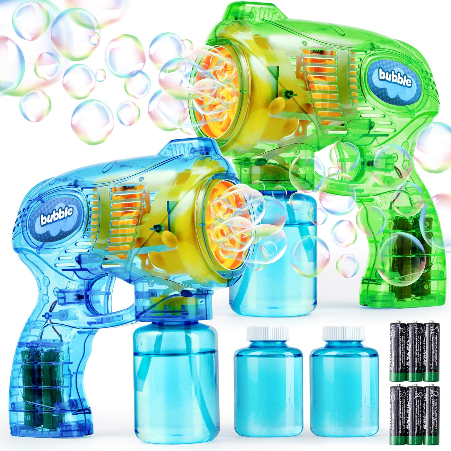 HotJOYIN 2 Kids Bubble Gun with 2 Bottles Refill Solution, Bubble Machine Gun for Toddlers Kids 4-8, Party Favors, Summer Toy, Outdoors, Easter, Birthday Gift
