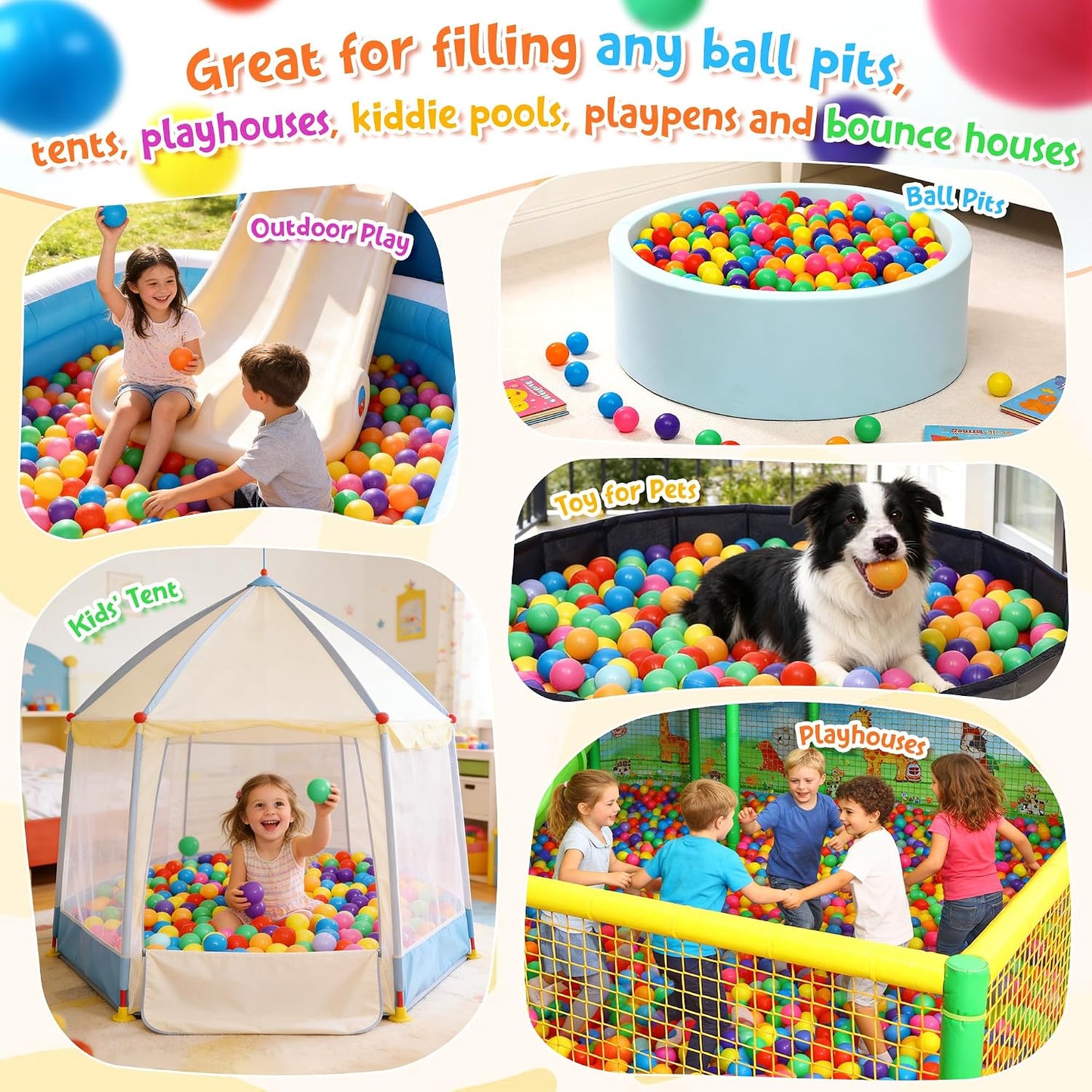HotHovenlay Ball Pit Balls Phthalate Free BPA Free Crush Proof Plastic - 7 Bright Colors in Reusable Play Toys for Kids with Storage Bag
