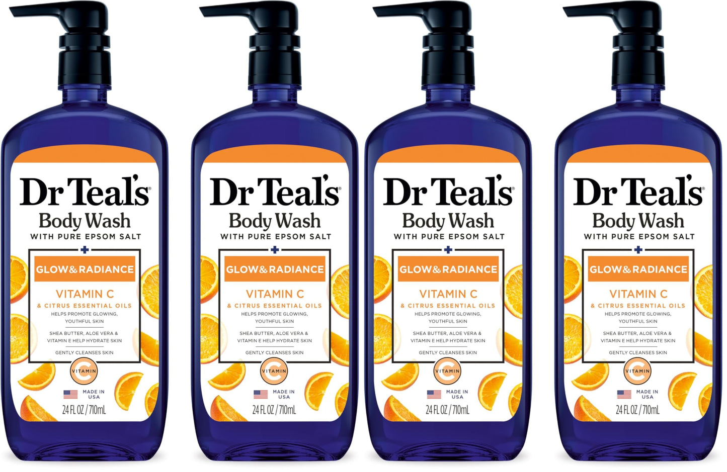 HotDr Teal's Body Wash with Pure Epsom Salt, Glow & Radiance with Vitamin C & Citrus Essential Oils, 24oz (Pack of 2)