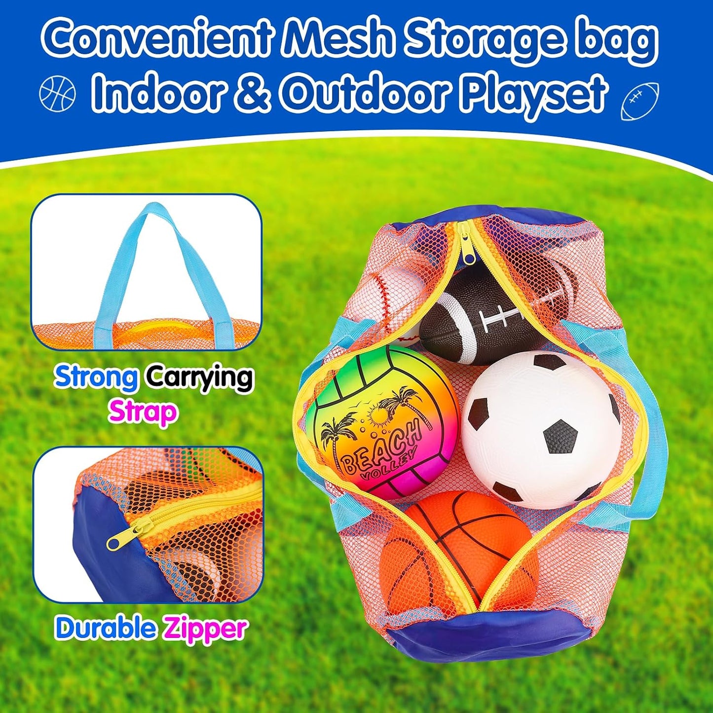 Hot 5 Pack Sports Balls for Toddlers 1-3 Outdoor Toys Football Soccer Basketball Baseball with Bag 1 2 Year Old Boy Toys Sport Bouncy Pool Balls Outside Playground Toddler 1-3 2-4 3-5 Birthday Boys Gifts