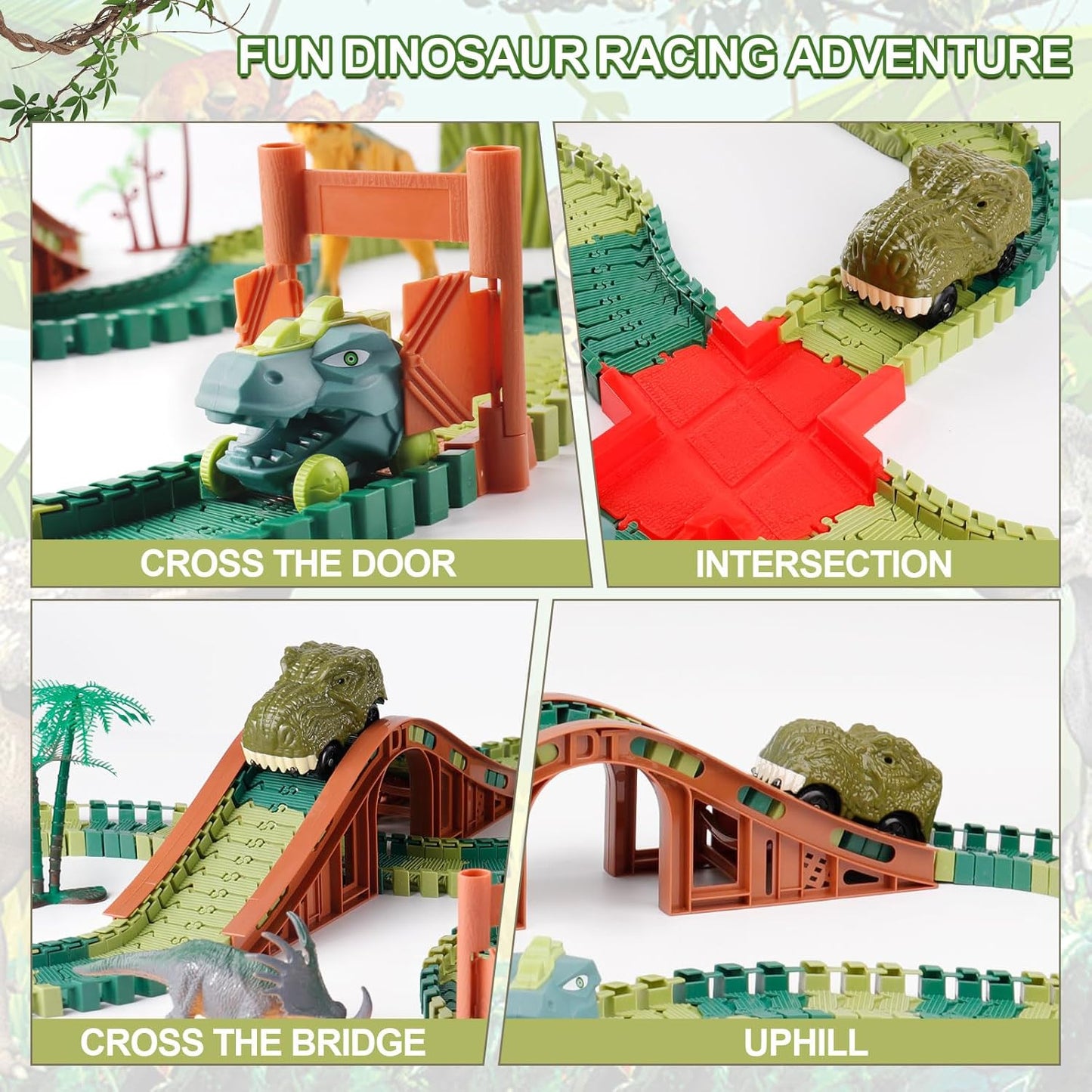 Hot GIAT Dinosaur Track Toys - Best Birthday Gifts for 3 4 5 6 7 Year Old Boys Girls, Dinosaur Race Car Track with Light & Sound, Create A Dinosaur World Road Race