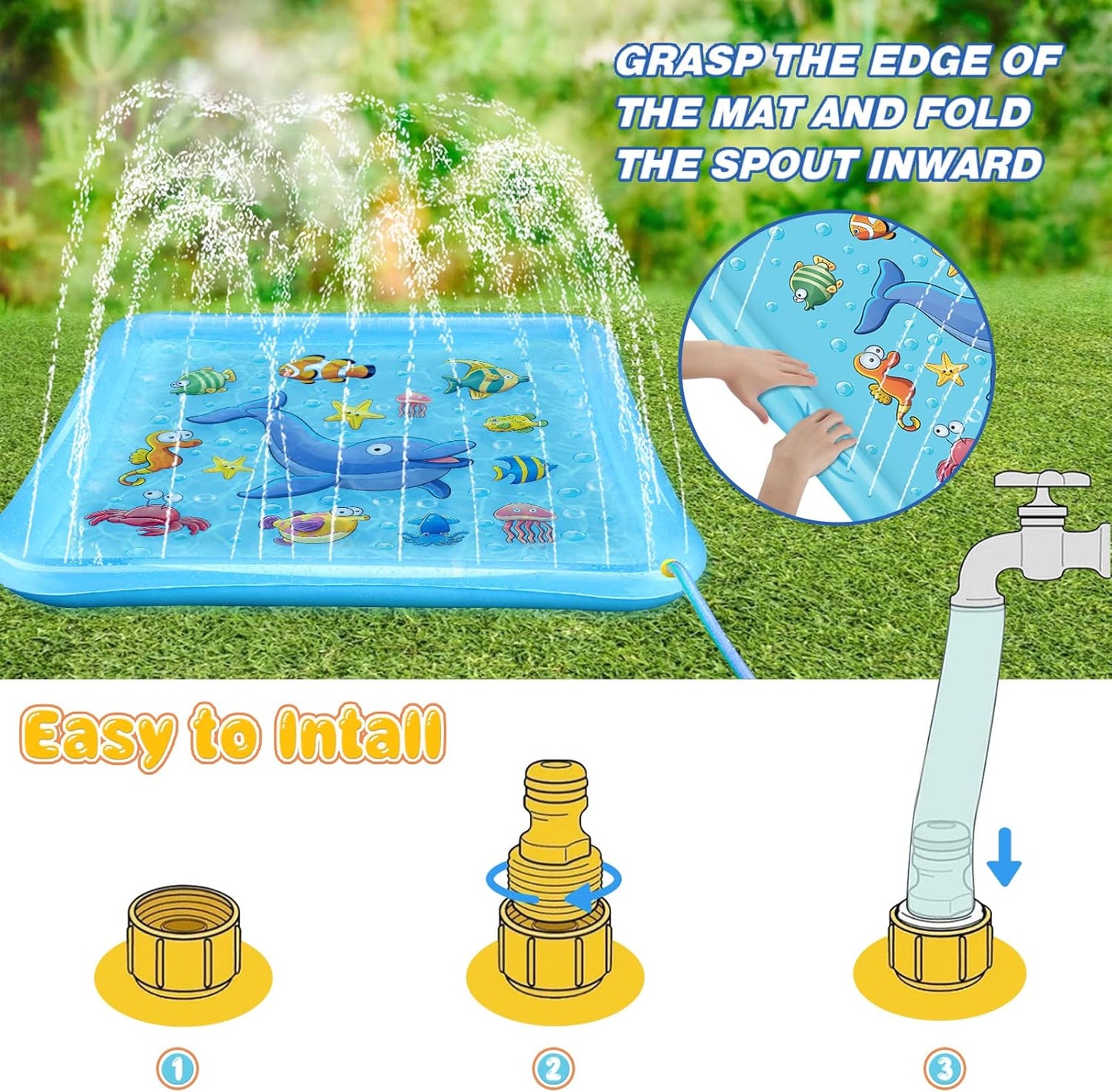 HotGrowsland Splash Pad for Toddlers, Outdoor Sprinkler for Kids | 67" Summer Water Toys Baby Pool Fun Gifts for 3 4 5 6 7 8 9 Years Old Boy Girl Backyard Garden Lawn Outdoor Games