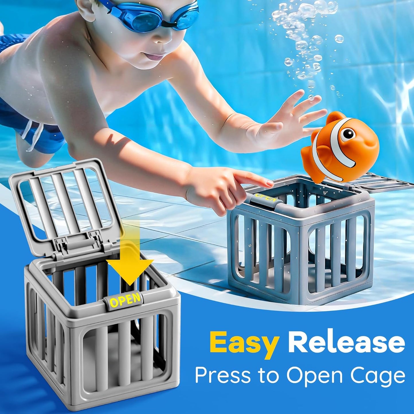 HotFunscape Kids Pool Diving Toys, Water Swimming Dive Pool Game, Toddler Bath Toy Play Set W/ Fish Box Floating Animals, Fun Outdoor Beach Lake Swim Summer Party Gift 3 4 5 6 7 8 10 12 Year Old Boy Girl