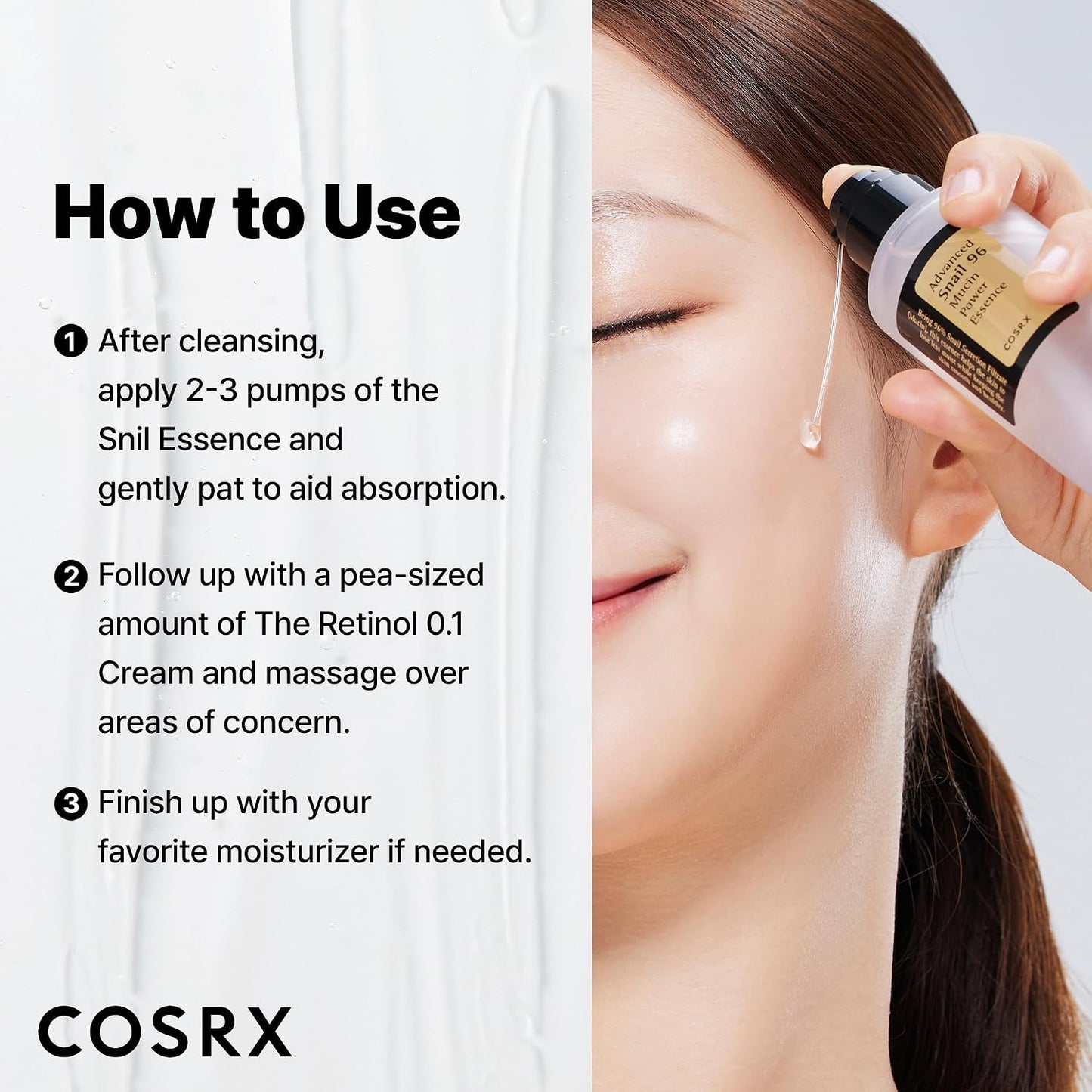 HotCOSRX Snail 96% Mucin Power Essence 2ea & Retinol 0.1% Cream Mini Sample 1ea, Glass Skin Starter Set, Amazon Exclusive, Daily Hydrating & Firming Korean Skin Care Kit, Gift Set