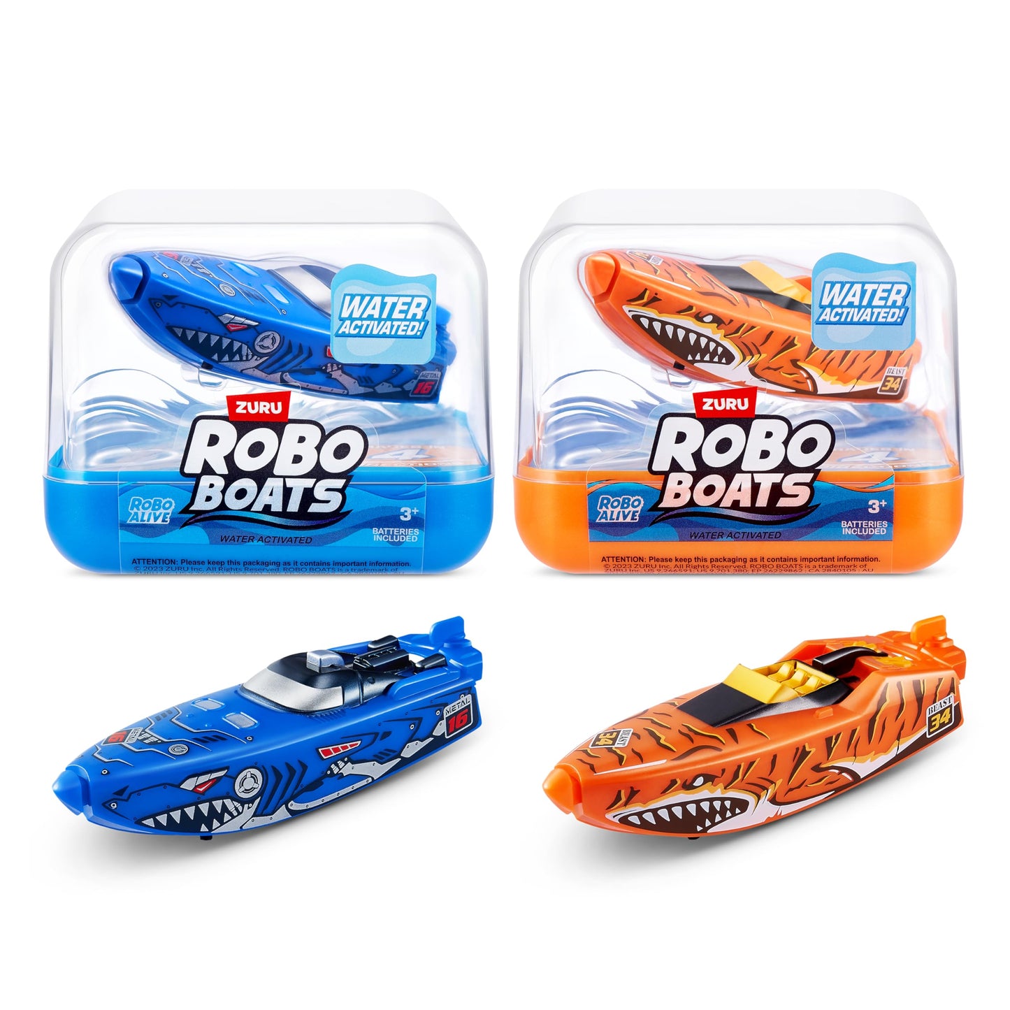 Hot Robo Alive Robo Boats, White Shark & Dino Shark, 2 Pack, by ZURU, Water Activated Boat Toy, (Amazon Exclusive)