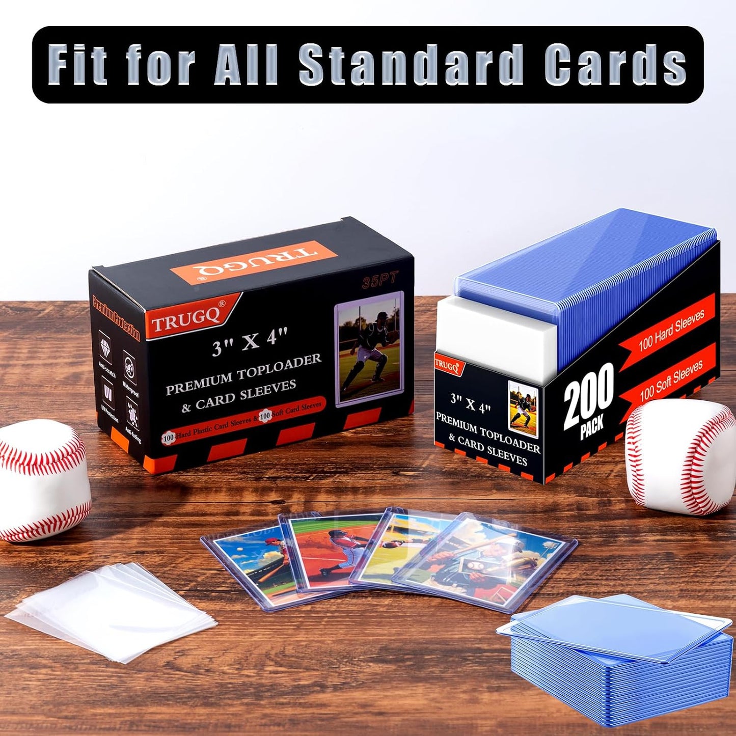Hot200 Card Sleeves Toploads for Cards,3" x 4" Baseball Card Protectors,Premium Standard Size Trading Hard Plastic Card Holder for Sports Football Cards(100 Hard Protectors +100 Soft Sleeves)