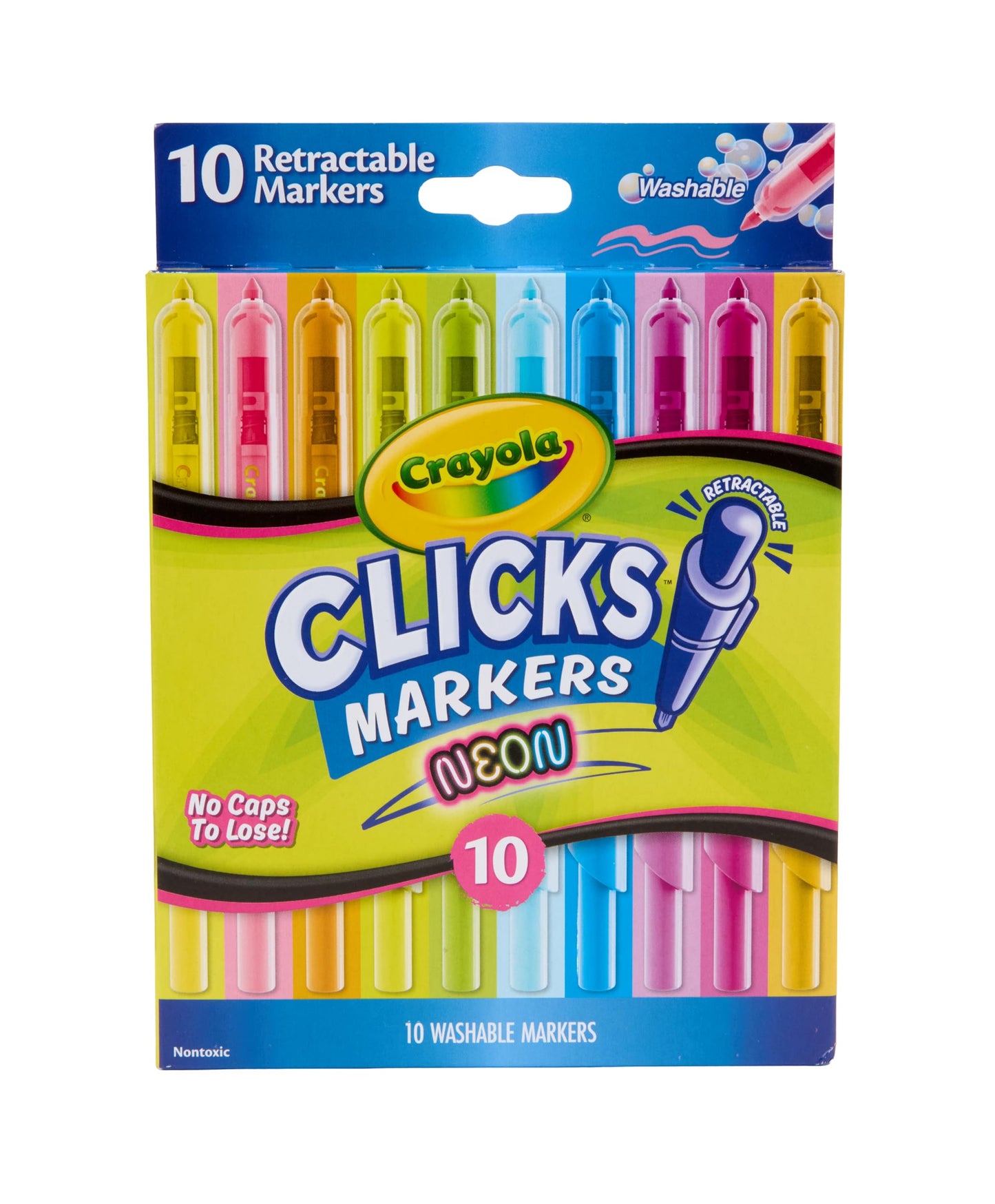 HotCrayola Clicks Retractable Tip Markers (10ct), Washable Cone Tip Art Marker Set, Cute Aesthetic School Supplies, Classroom Must Haves, Ages 3+