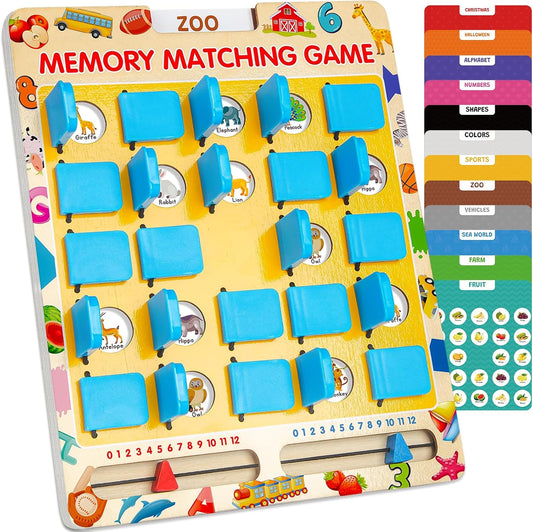 HotMatching Memory Game for Kids Age 3 4 5 6 7 8 Year Old, Travel Toy for Boys Girls, Wooden Board Game, Road Trip Essentials for Toddler, Airplane/ Car/ Camping Activity, Ideal Christmas, Birthday Gifts