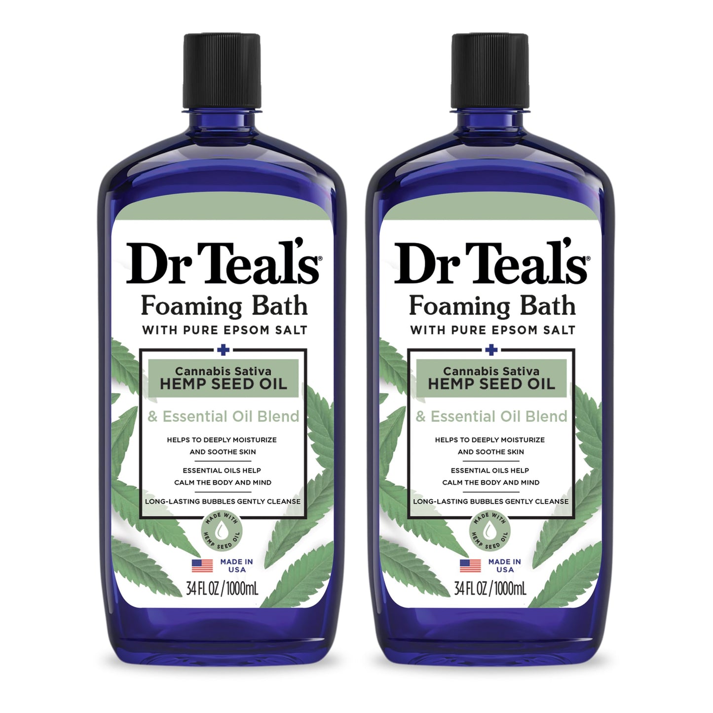 HotDr Teal's Foaming Bath with Pure Epsom Salt, Soothe & Sleep with Lavender, 34 fl oz (Pack of 2)