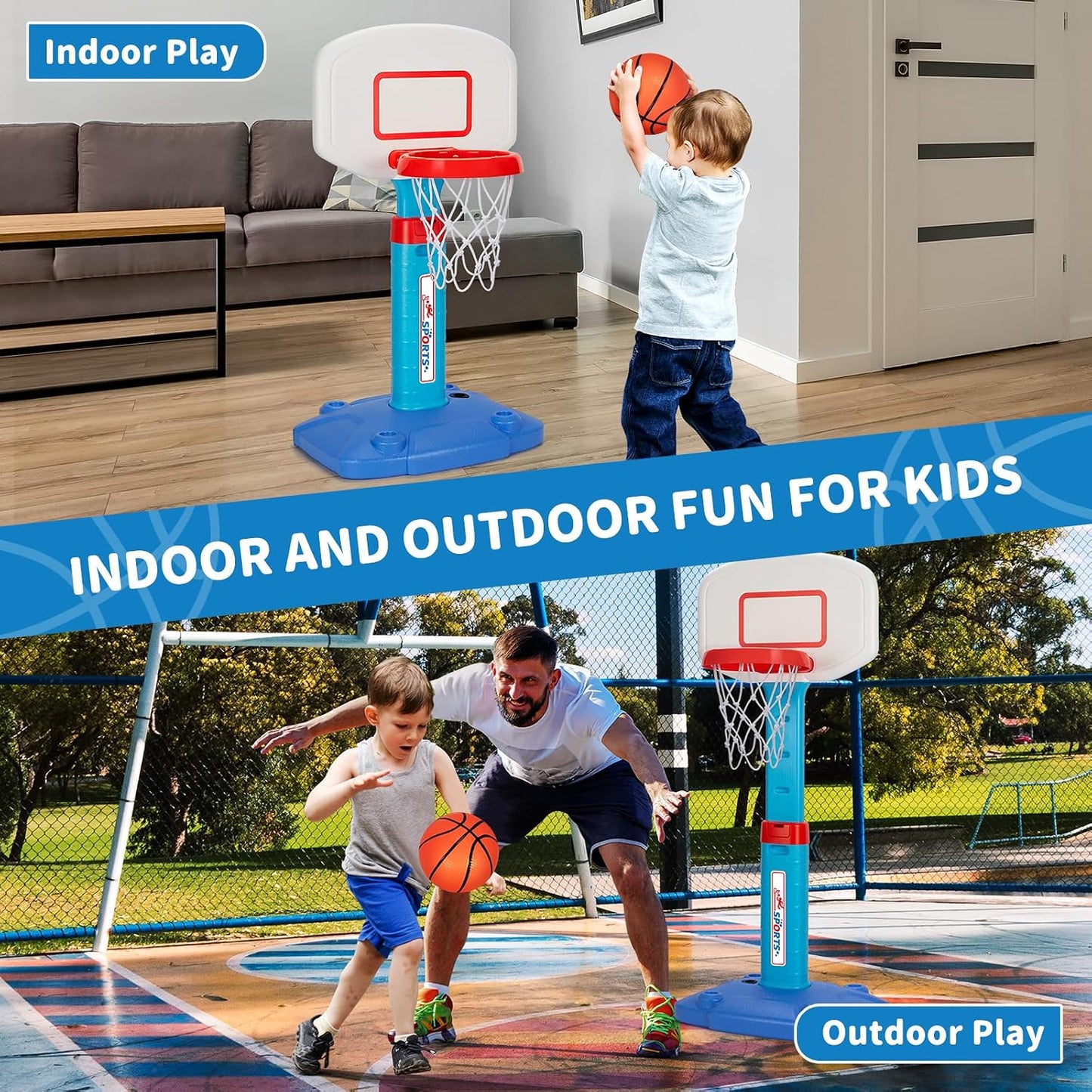 HotToddler Basketball Hoop Indoor for Age 1-3, Adjustable Kids Basketball Hoops, Mini Basketball Hoop with 3 Balls for Outdoor Poolside, Birthday Christmas Sport Toys Gift for Baby Boys Girls Age 1 2 3 4