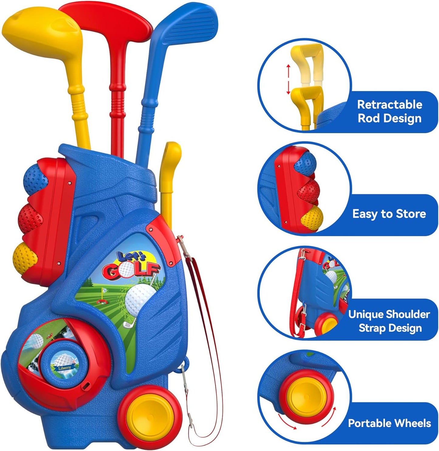 Hot Liberry Toddler Golf Set, Upgraded Kids Golf Cart with Unique Shoulder Strap Design, Indoor Outdoor Sports Toys Gifts for Boys Girls 1 2 3 4 Years Old