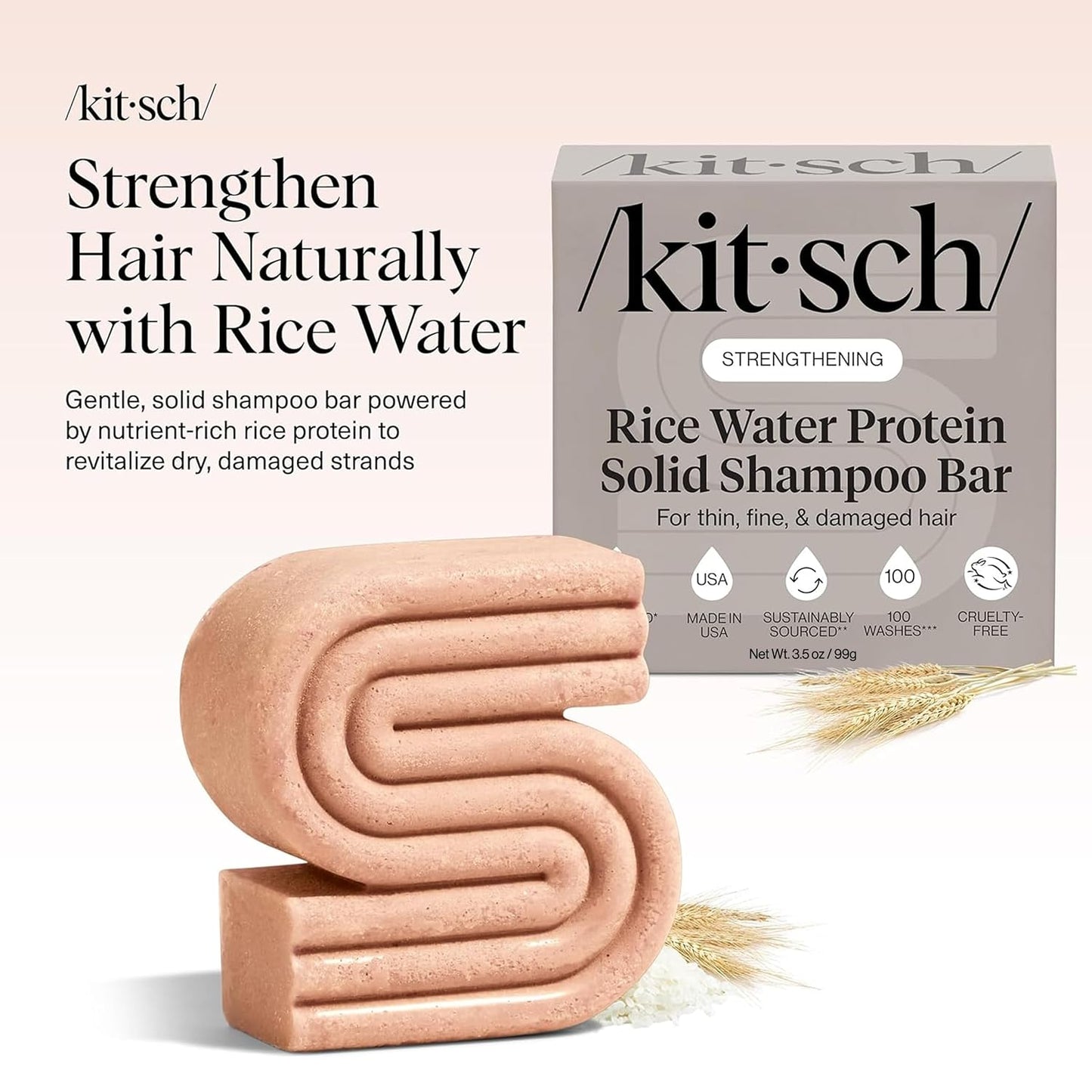 HotKitsch Rice Water Shampoo Bar Soap for Hair Growth – Made in USA, 3.5 oz | Strengthening Hair Shampoo for Women & Men – Reduce Breakage, Boosts Shine – Paraben, Silicone & Sulfate-Free Hair Care