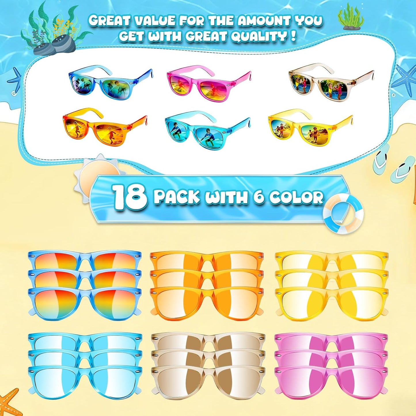 Hot 18 Pack Kids Sunglasses Bulk Party Favors, Neon Sunglasses with UV400 Protection for Kids Age 3-8,Great Gift for Birthday ，Graduation Party Supplies Party, Beach, Pool，Boys Girls Goody Bag Stuffers