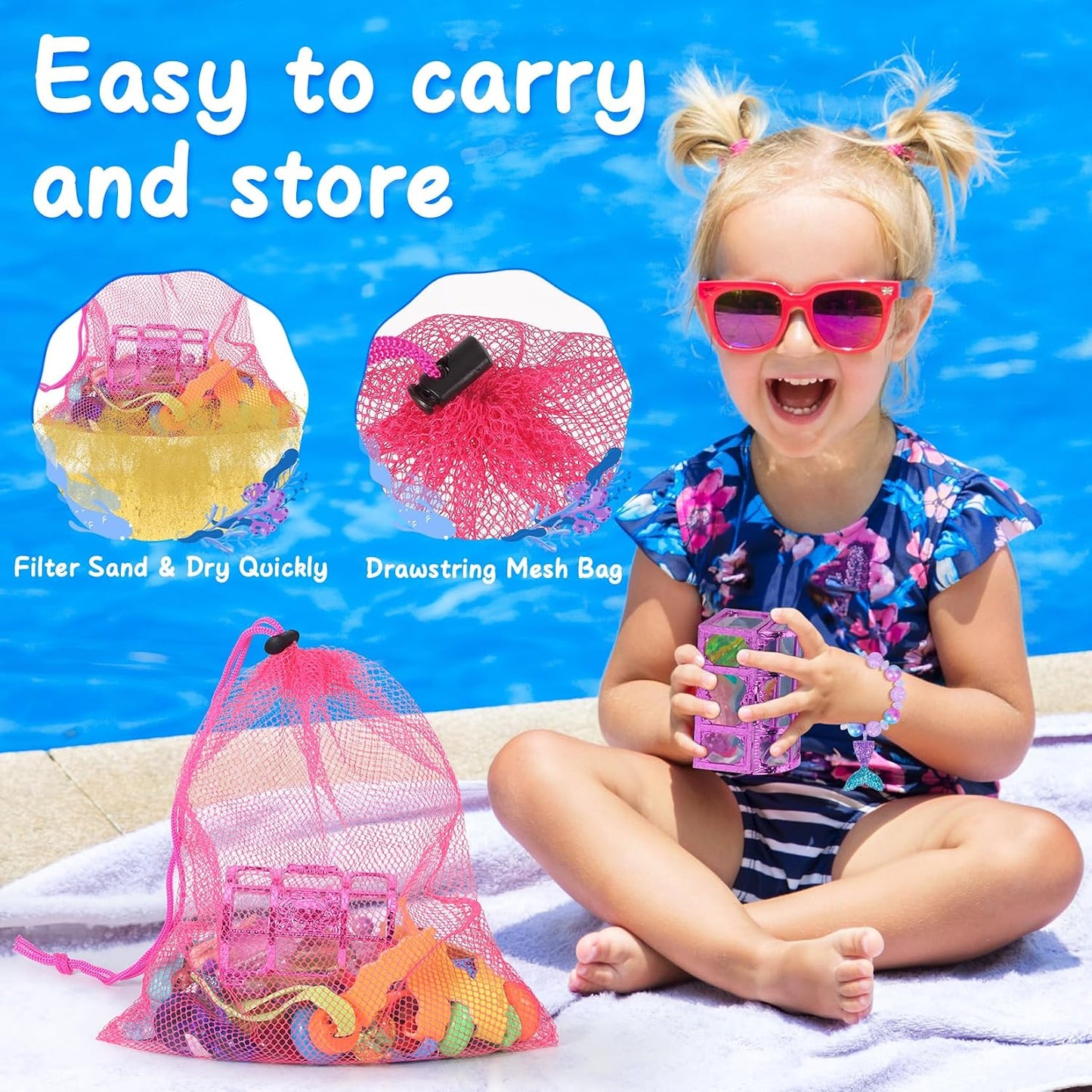 HotVGOFUN Diving Pool Toys for Kids Ages 3-12, 31 Pcs Mermaid Pool Toys, Diving Gem Toys with Pirate Treasure Chest, Summer Underwater Game Toys Swimming Training Gift for Boys Girls with Storage Bag