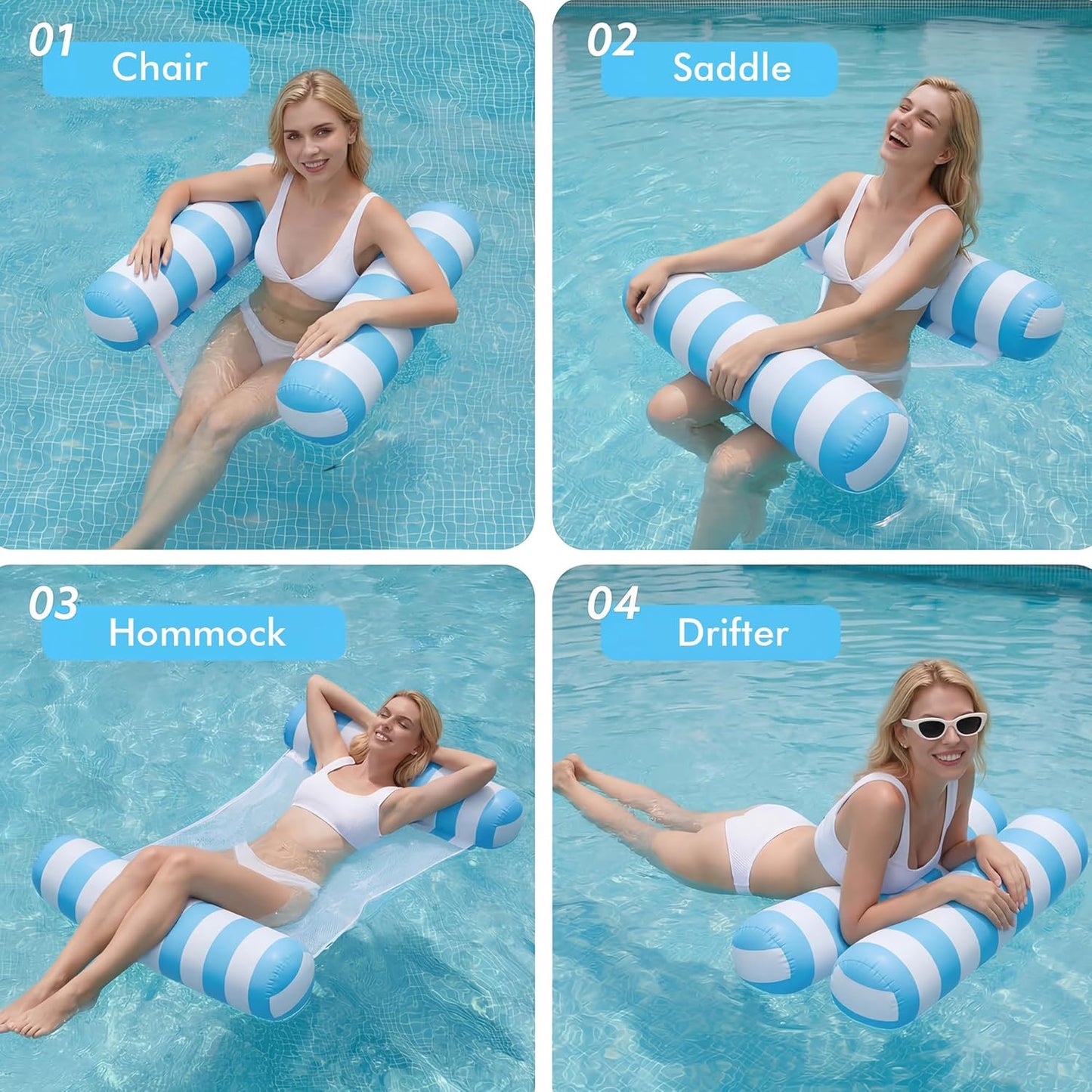 Hot5 Pack Inflatable Pool Floats, OKSUWATER 4-in-1 Water Hammock, Pool Floats Adult Size for Swimming Pool Party Summer Lake Water Fun (5 Pack-Multicolor)