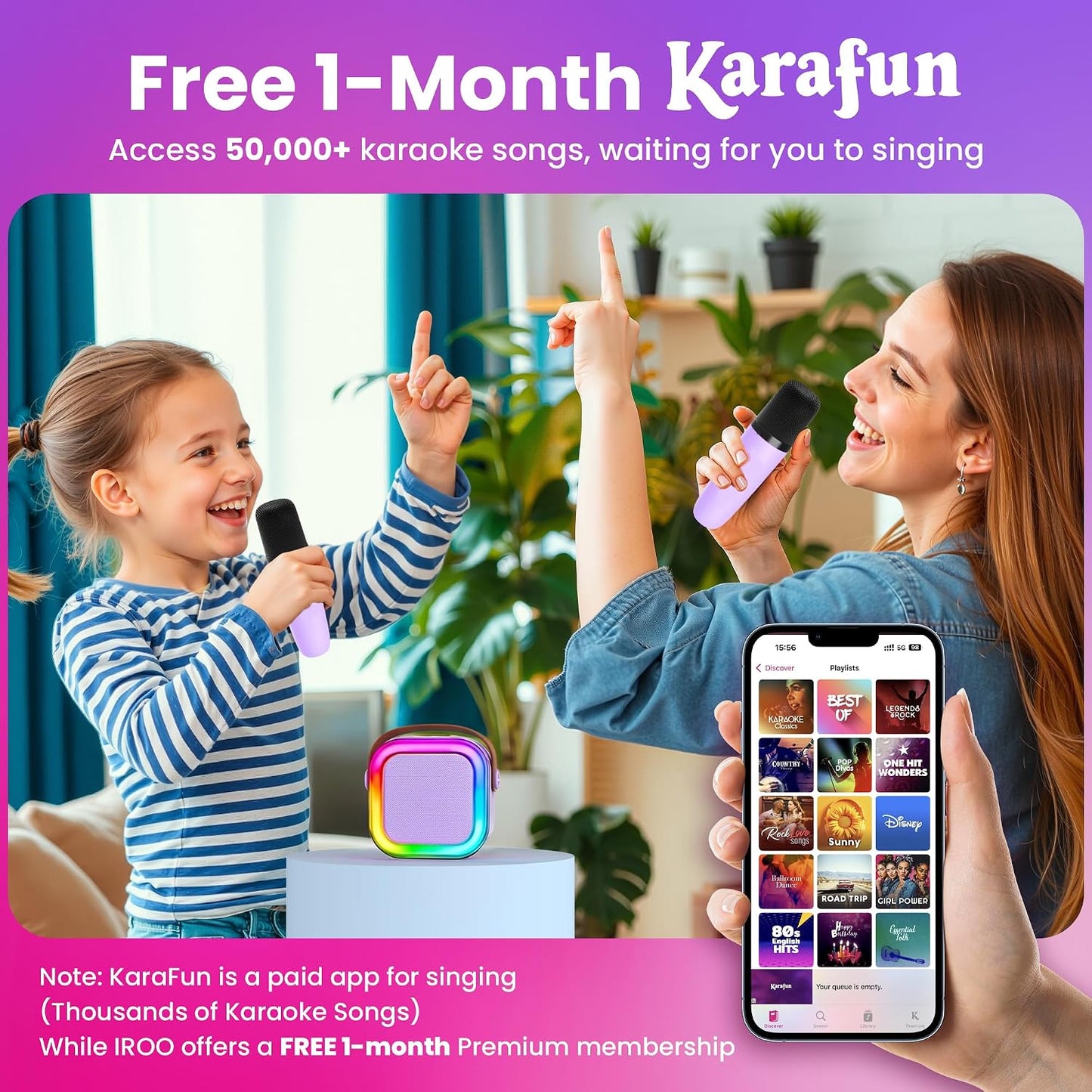 HotIROO Mini Karaoke Machine for Kids, 2026 TOP Toys Birthday Gifts Ideas for Girls Ages 4, 5, 6, 7, 8, 9, 10, 12+ Years Old, Portable MP3 Player with 2 Wireless Mics for Family Home Party