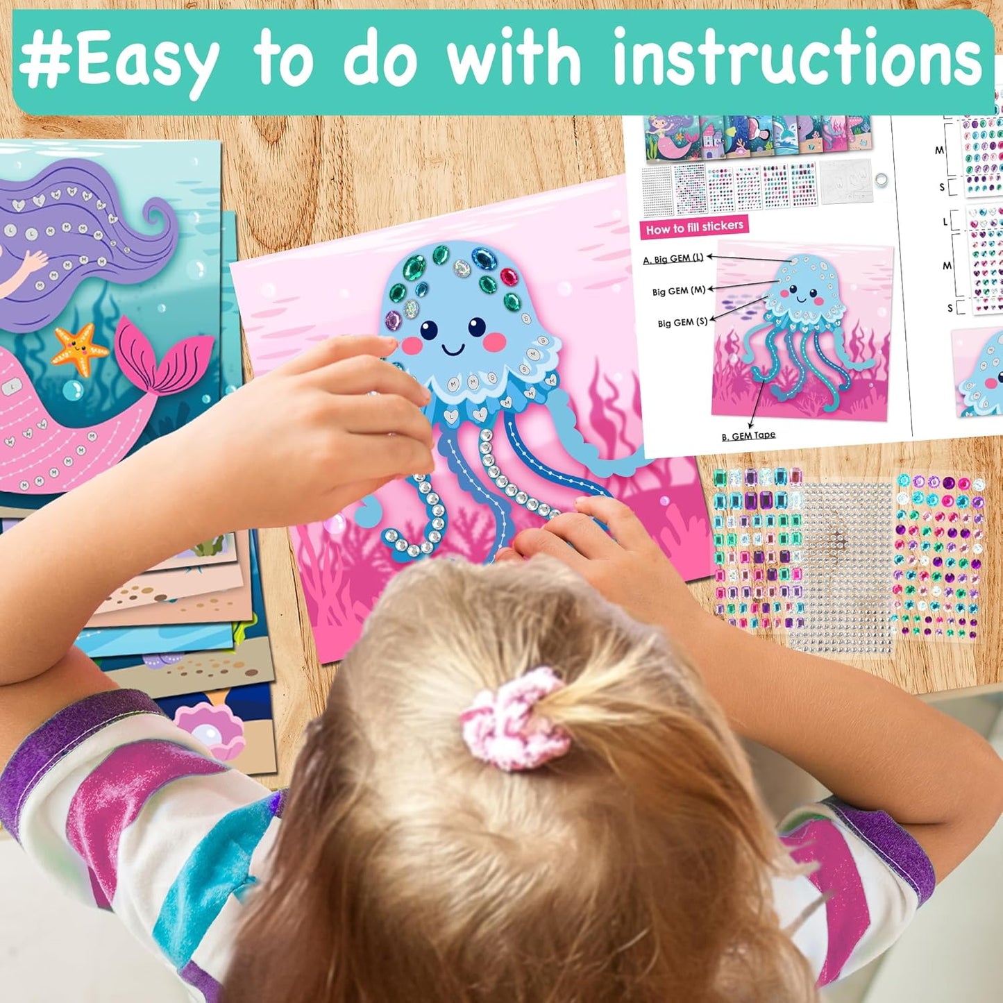 Hot EZCRA Mermaid Gem Sticker Kit for Kids - 800 Stickers, 8 Underwater Themes | Diamond Art Stickers and Gem Craft Set. Mess-Free and DIY Arts and Crafts. Birthday and Holiday Gift for Girls Ages 3-8.