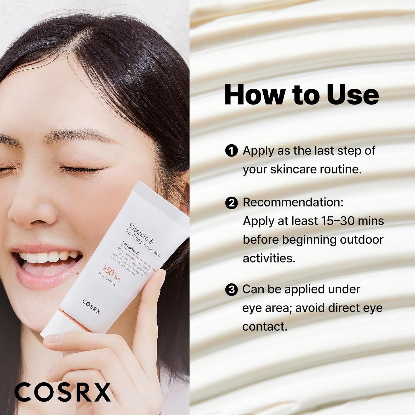 HotCOSRX Vitamin E Sunscreen for Oily Skin SPF 50, Natural Glow Face Sunscreen, Lightweight, Non-Sticky, No White Cast, Hydrating, Beach Essentials, Summer Travel Essentials, Korean Skincare,1.69 fl oz