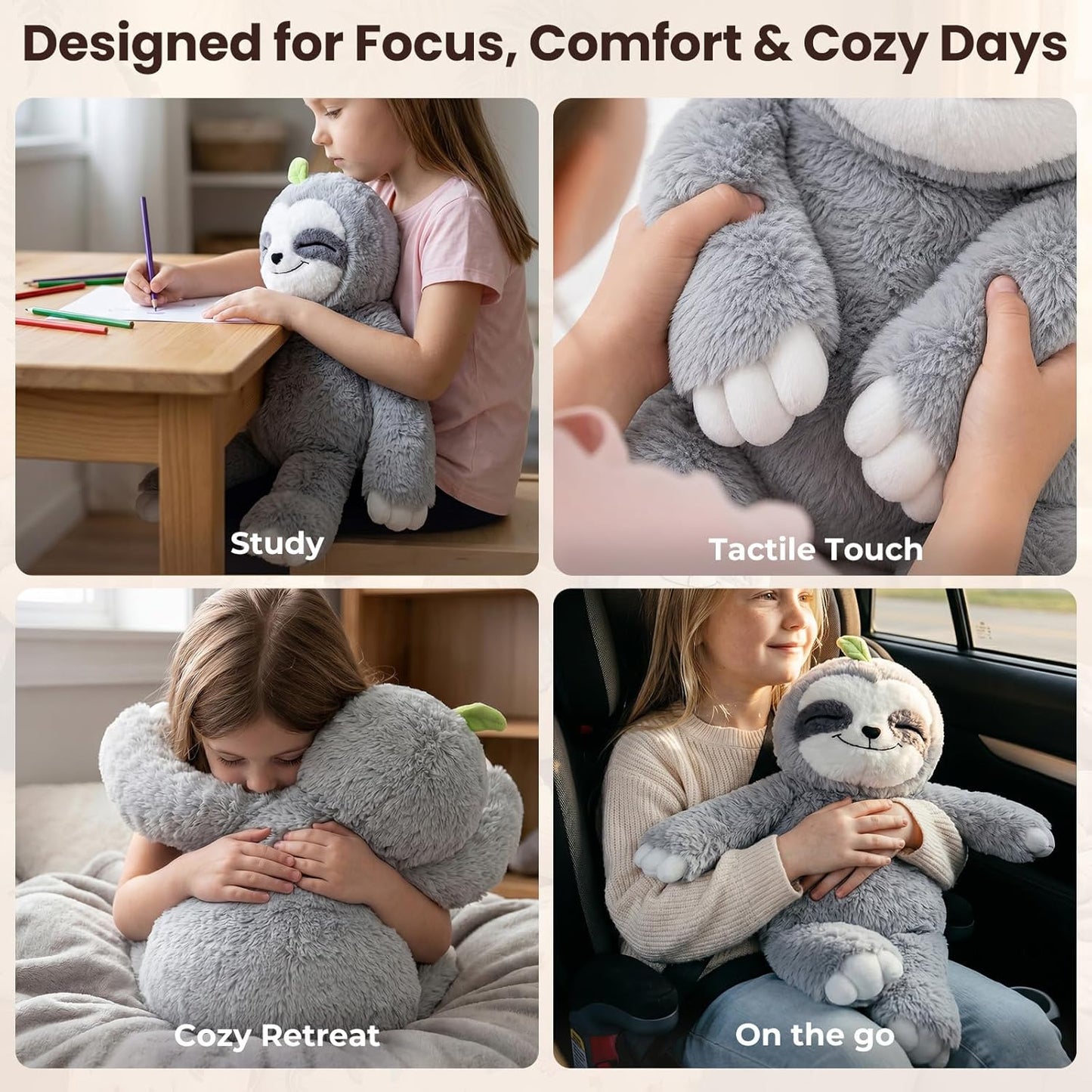 Hot Mewaii 4 Lbs Weighted Stuffed Animals with Heating Pad- Heavy Belly & Limbs, 20" Sloth Heated Plush for a Realistic Hug, Super Soft Fluffy Plush Toy for Kids