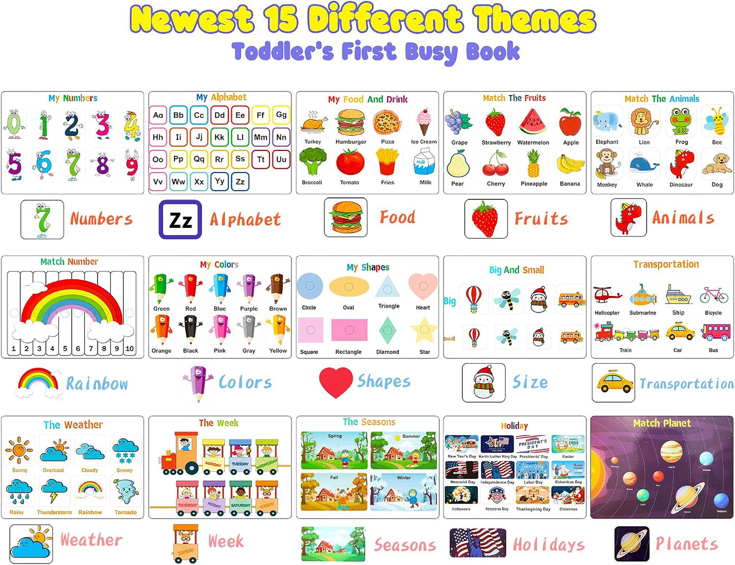 HotHuijing Montessori Preschool Learning Activities Busy Book - Workbook Activity Binder / Toys for Toddlers, Autism Learning Materials and Tracing Coloring Book