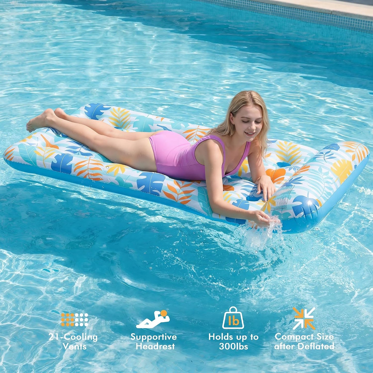 HotStonful 2 Pack Inflatable Pool Float Mat, Giant Pool Floats Adult Size with Headrest, Lake Float Raft Water Lounger, Multi-Purpose Swimming Pool Floats for Pool Party, Summertime Beach, Outdoor