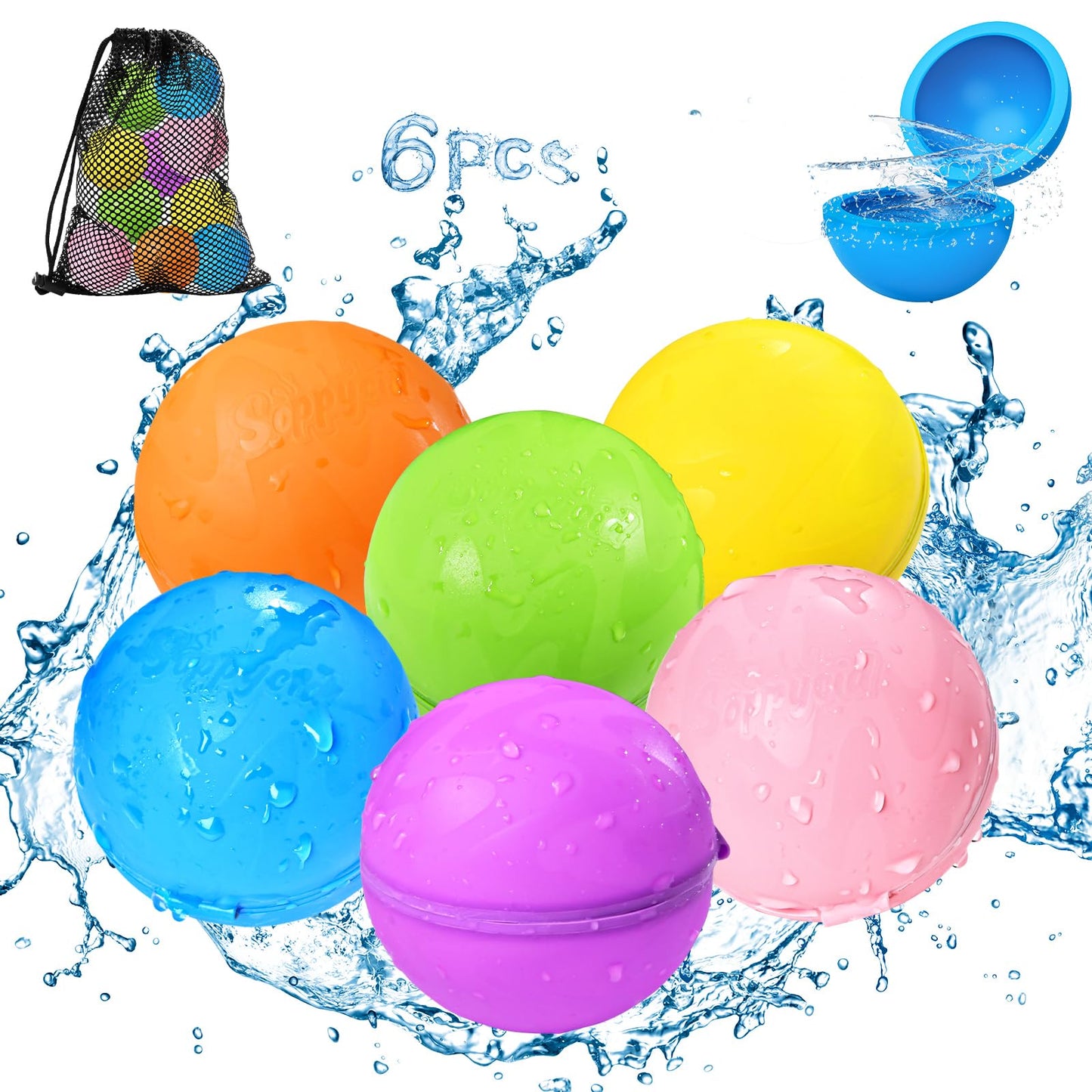 HotReusable Water Balloons 12PCS - Summer Water Toys for Pool Beach & Outdoor, Self-Sealing Refillable Water Bombs for Kids Ages 3-14, Magnetic Splash Balls for Kids Fun Games & Activities
