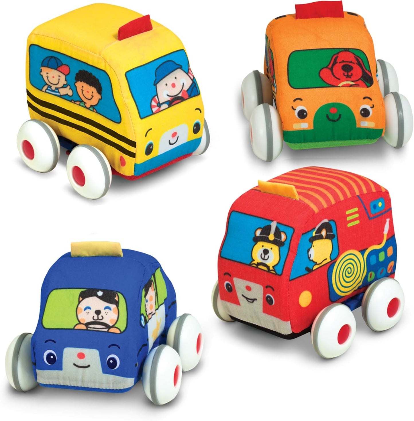 HotMelissa & Doug K's Kids Pull-Back Town Vehicle Set - Baby Toys Set with 4 Soft Toy Cars and Trucks, Surface Washable with Removable Wheels, Learning Toys for Babies and Toddlers